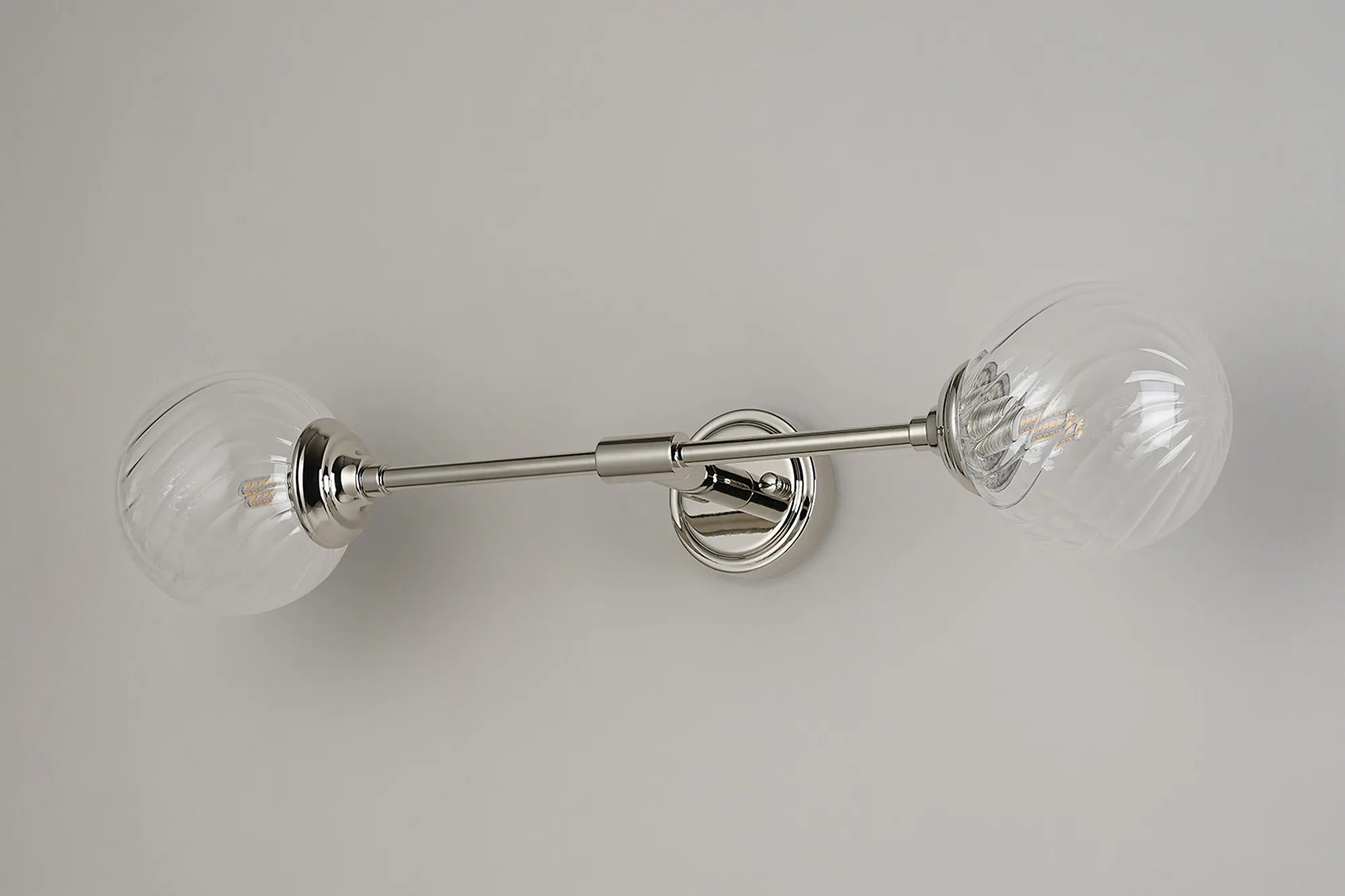 Dene Ceiling & Wall Light - Linear 2 Light - IP44 Nickel & Glass Swirl Round Glass