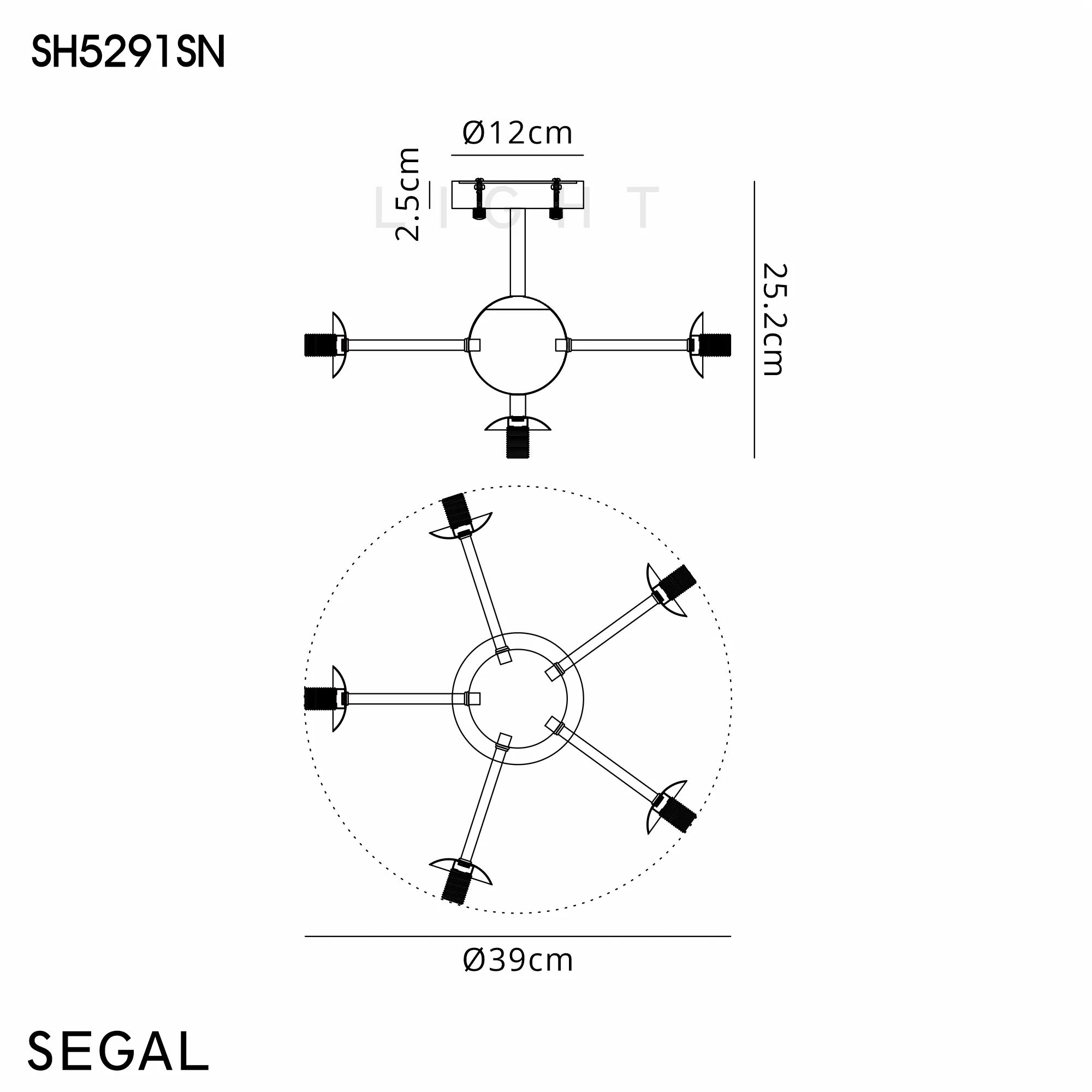 Deacon Semi-Flush Multi Arm Ceiling Light - (Frame Only) 6 Light - Satin Black