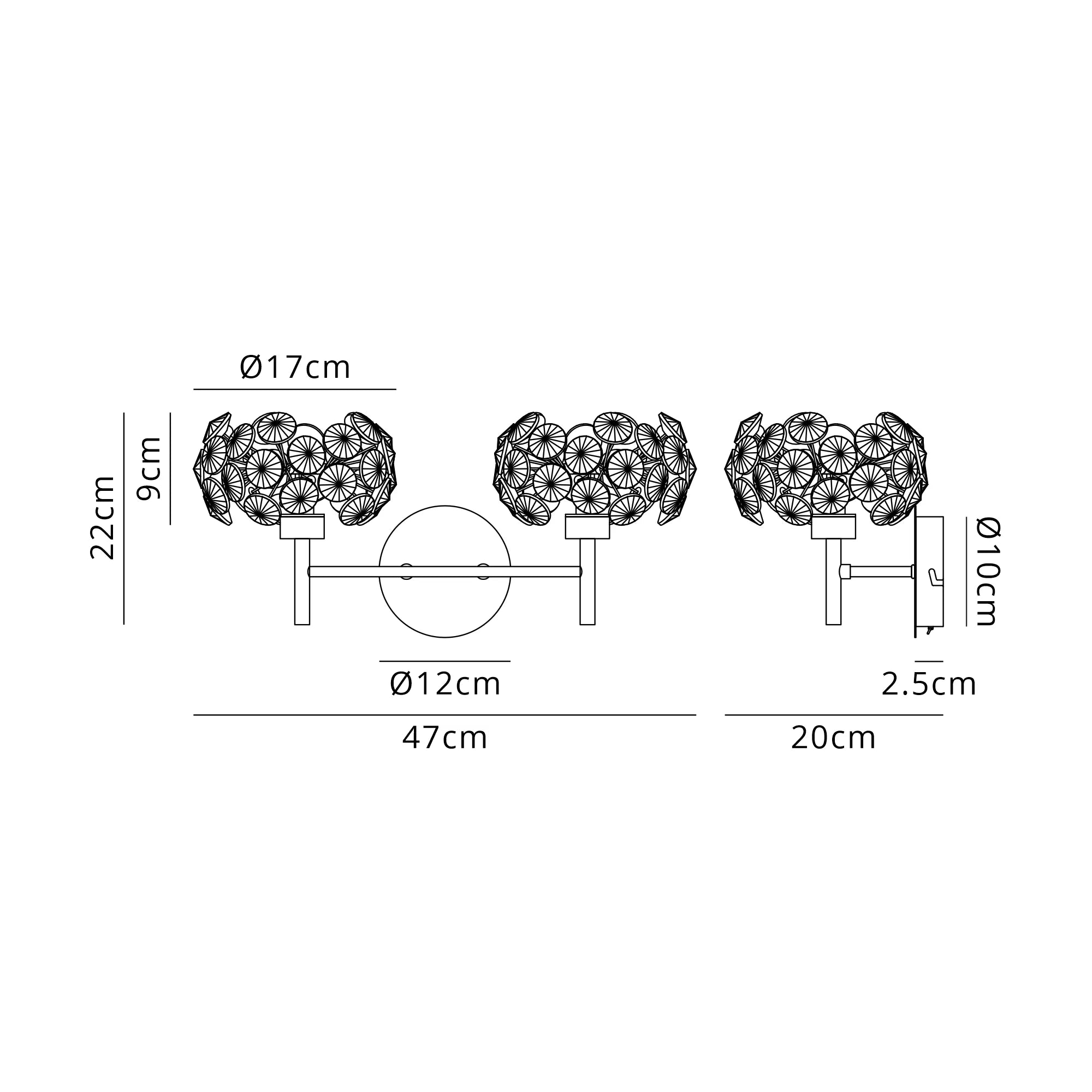Grosvenor 2 x Switched Wall Lamp - Satin Black & Crystal Shade