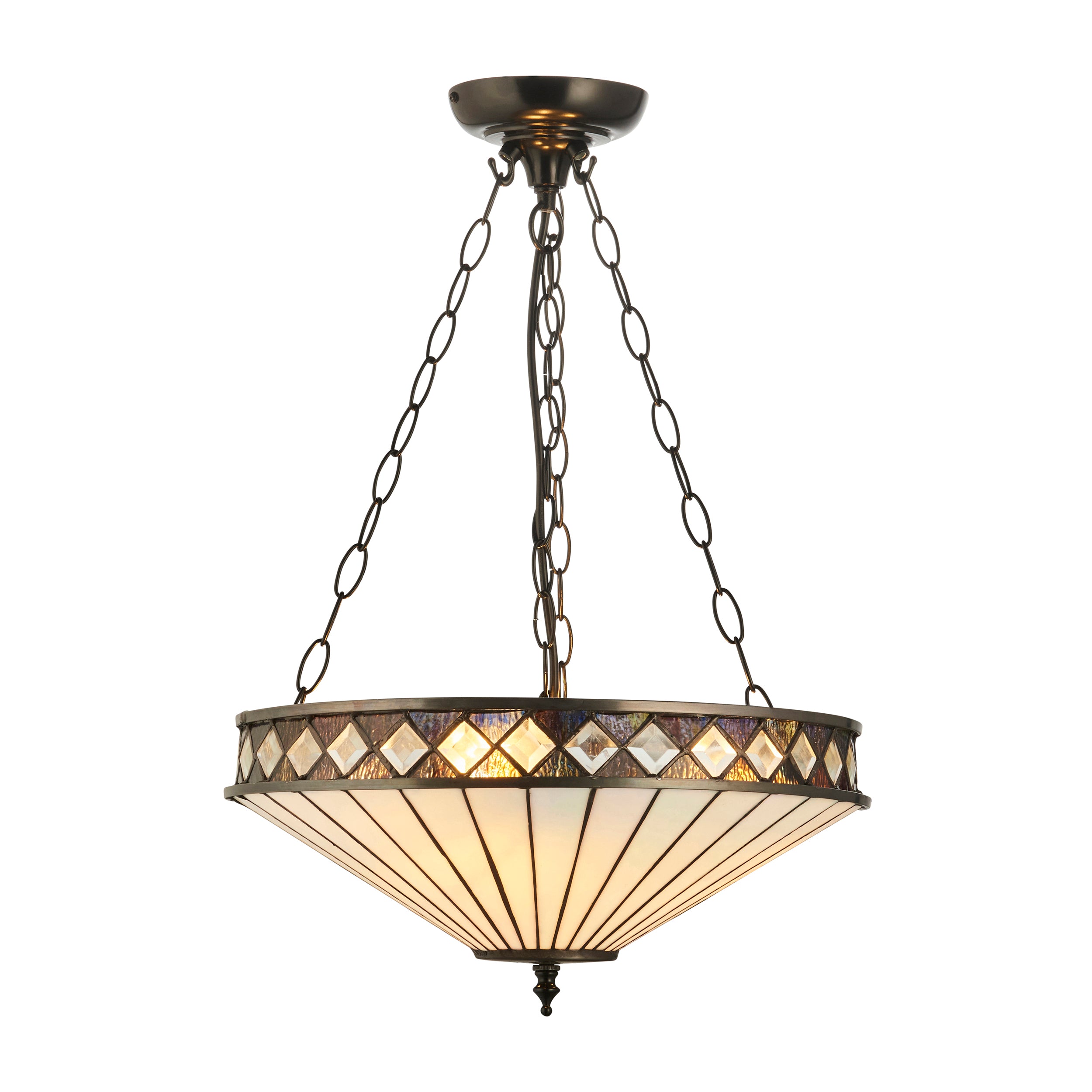 Interiors 1900 Fargo 3 Light Medium Inverted Pendant - Handcrafted Tiffany Style Glass