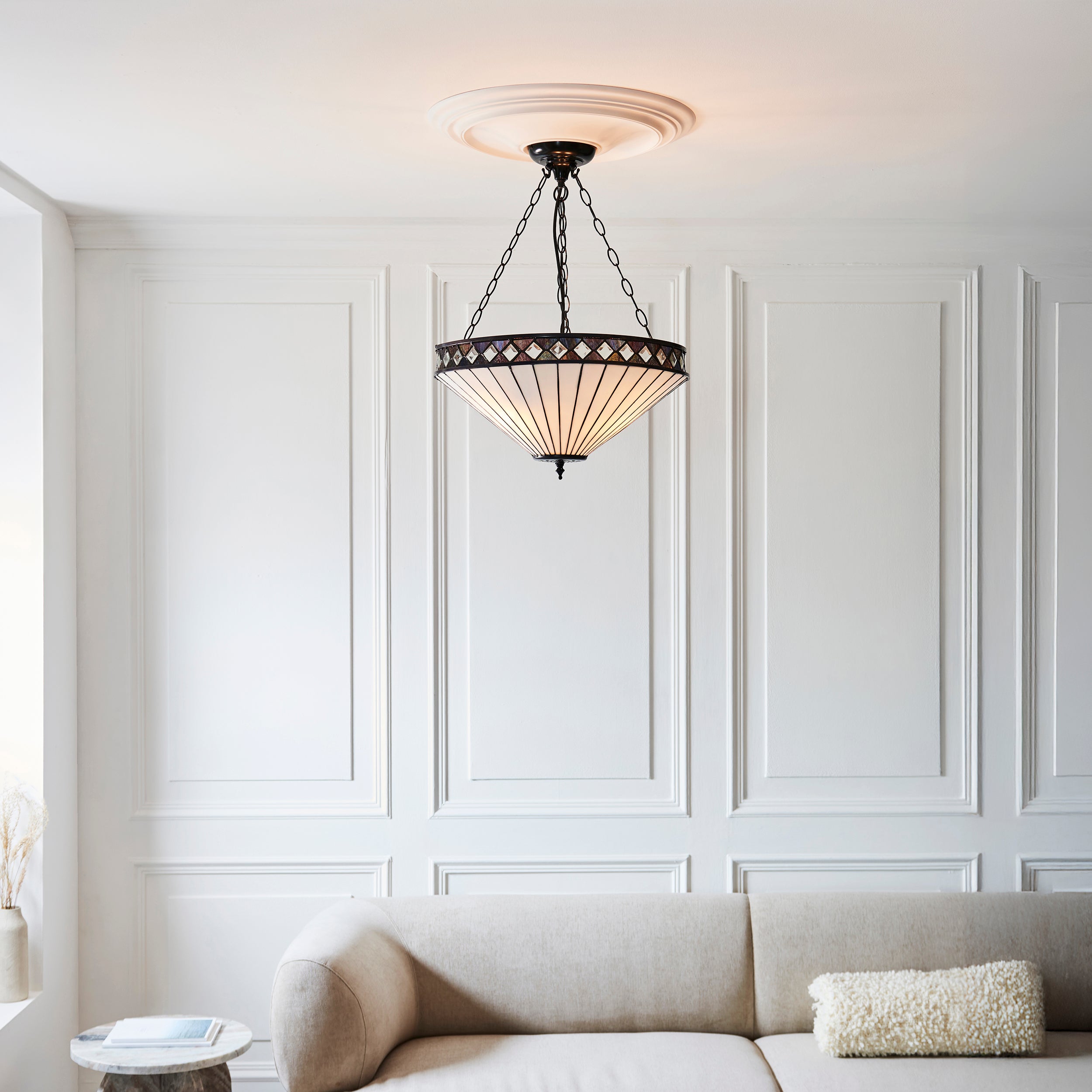 Interiors 1900 Fargo 3 Light Large Inverted Pendant - Handcrafted Tiffany Style Glass
