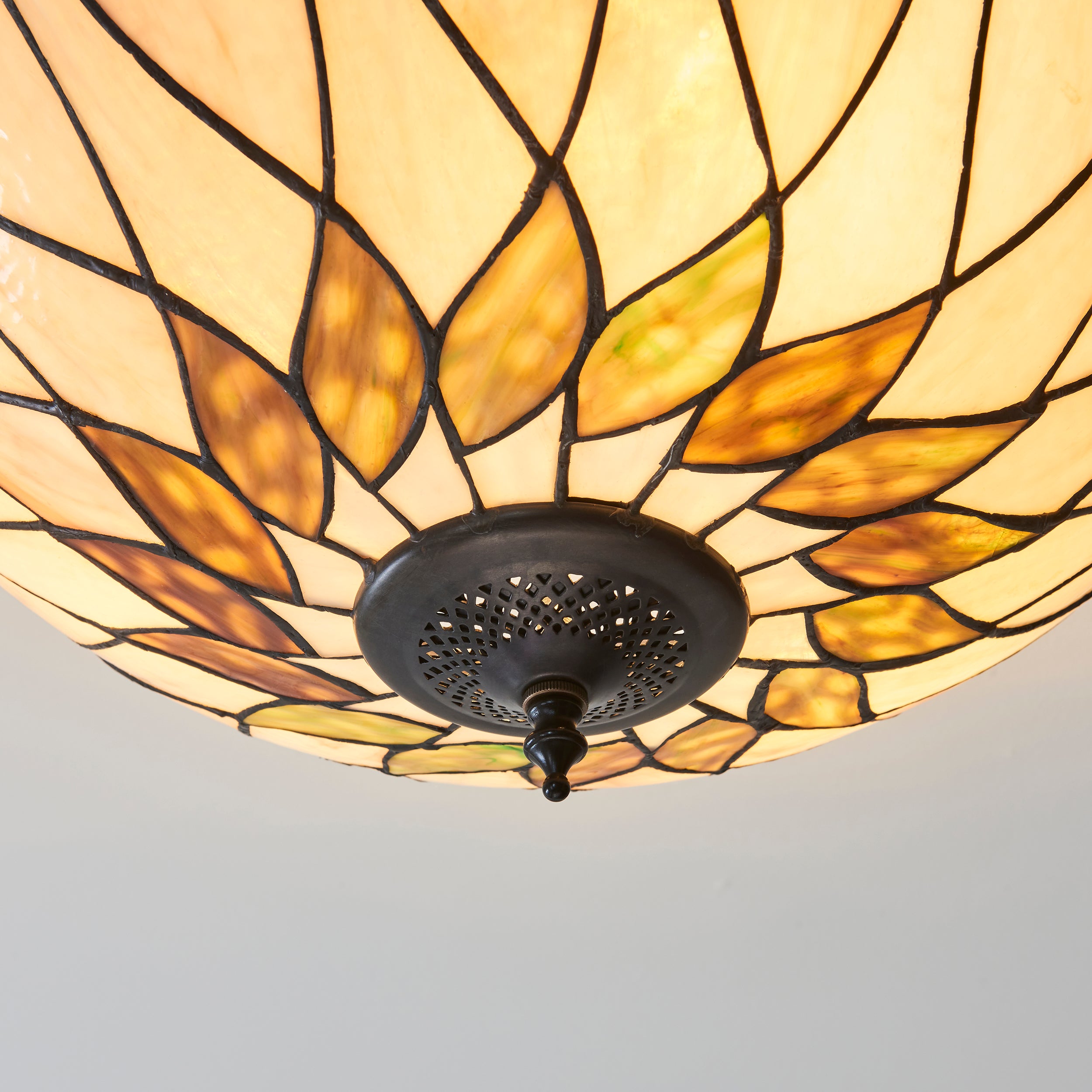 Interiors 1900 Hutchinson 3 Light Semi Flush Pendant -Handcrafted Tiffany Style Glass