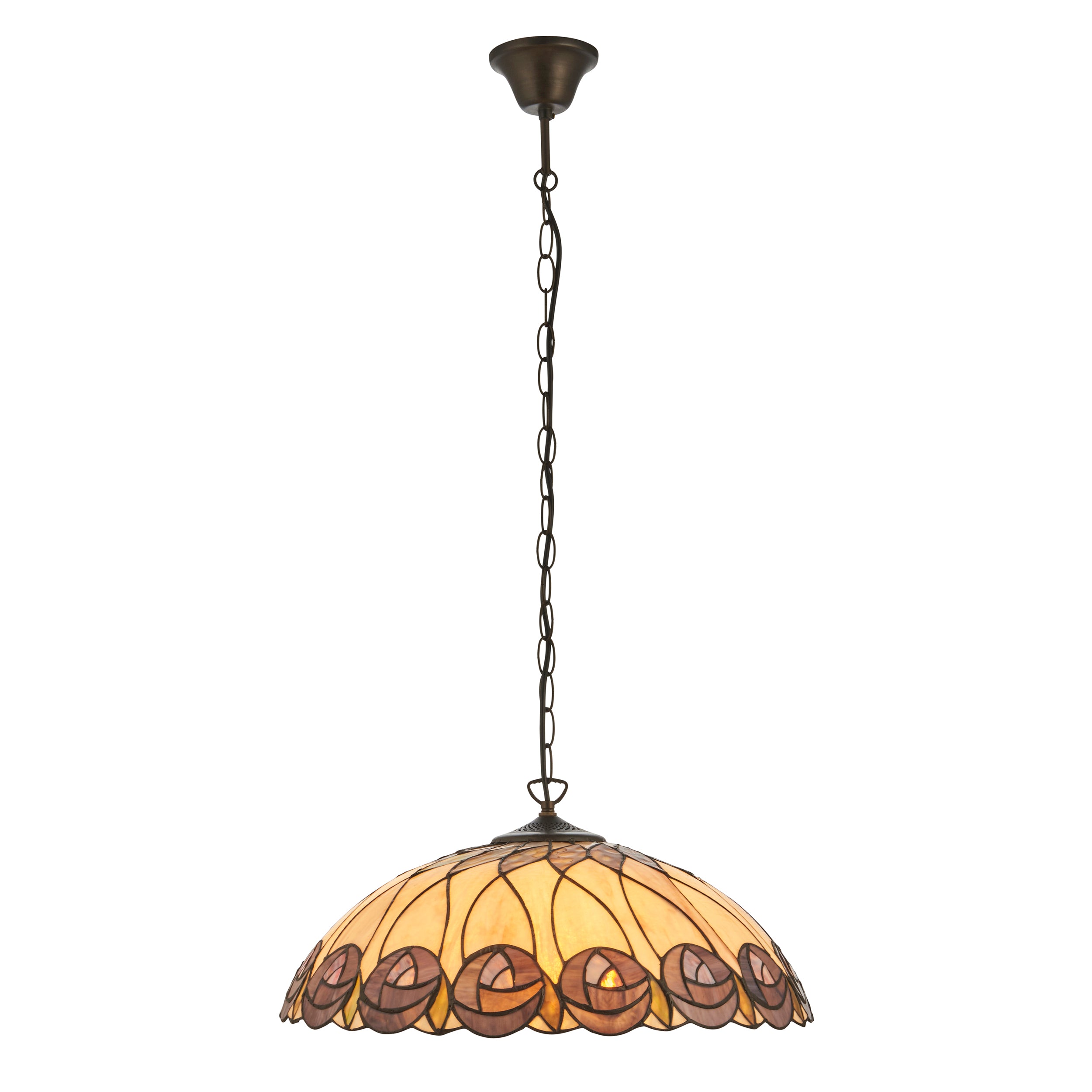 Interiors 1900 Hutchinson 3 Light Large Pendant - Handcrafted Tiffany Style Glass
