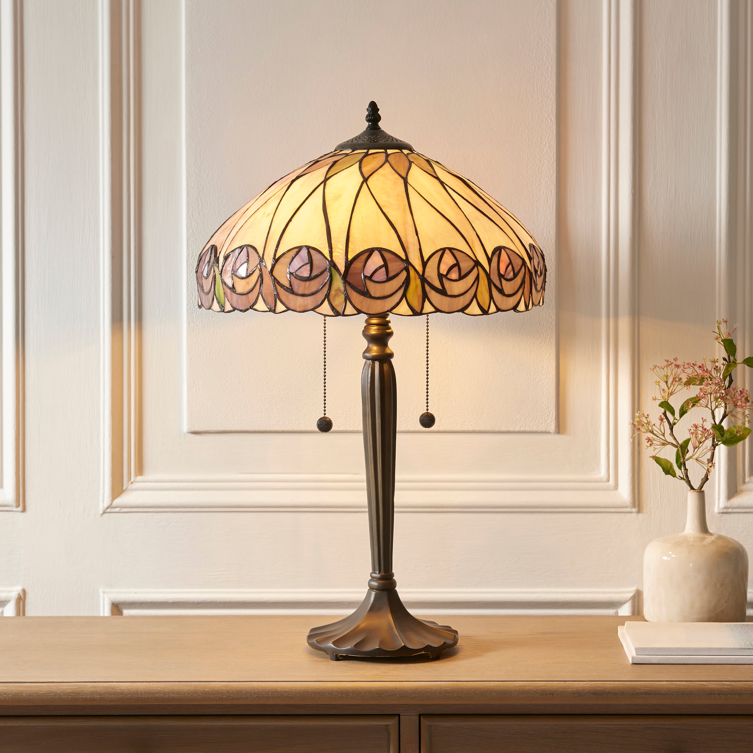 Interiors 1900 Hutchinson Large 2 Light Table Lamp -Handcrafted Tiffany Style Glass