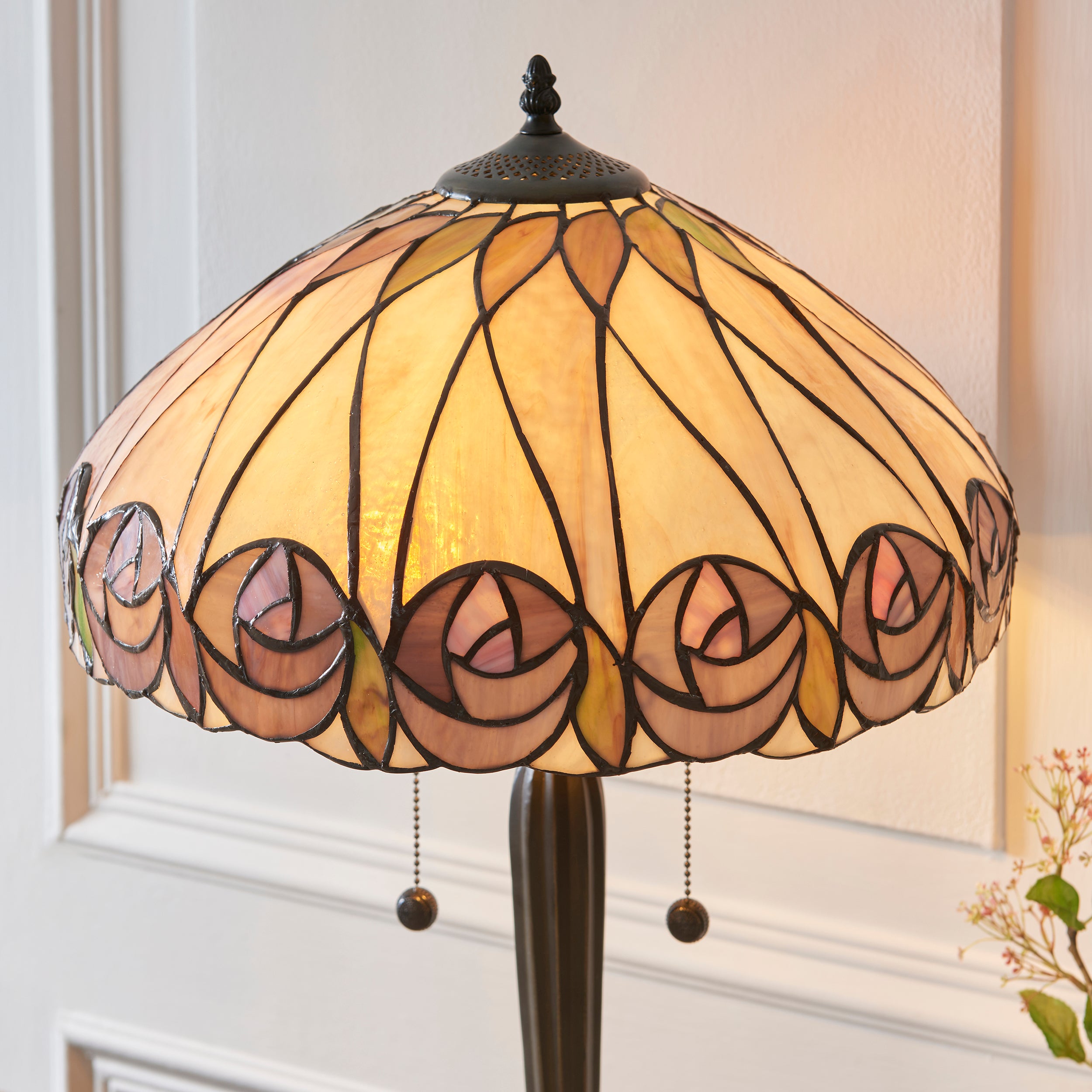 Interiors 1900 Hutchinson Large 2 Light Table Lamp -Handcrafted Tiffany Style Glass