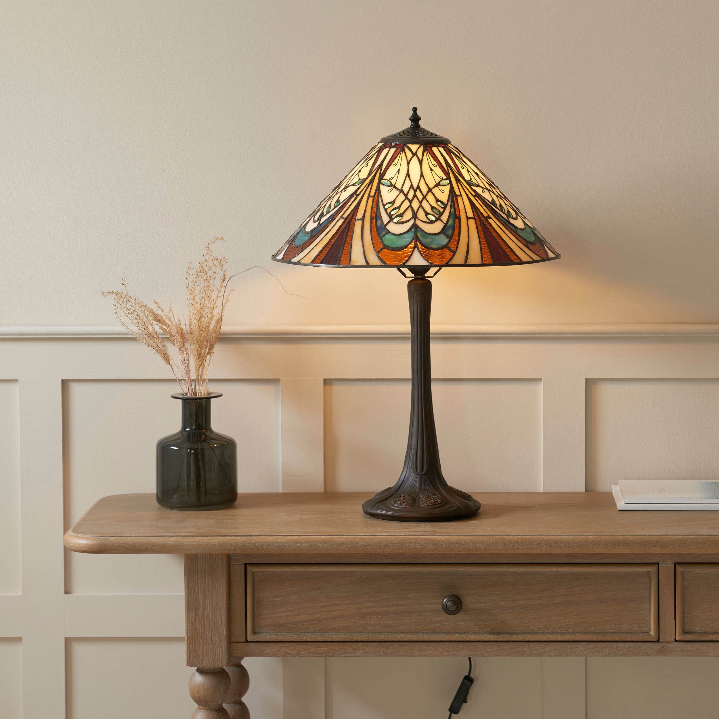 Interiors 1900 Hector Table Lamp -Handcrafted Tiffany Style Glass