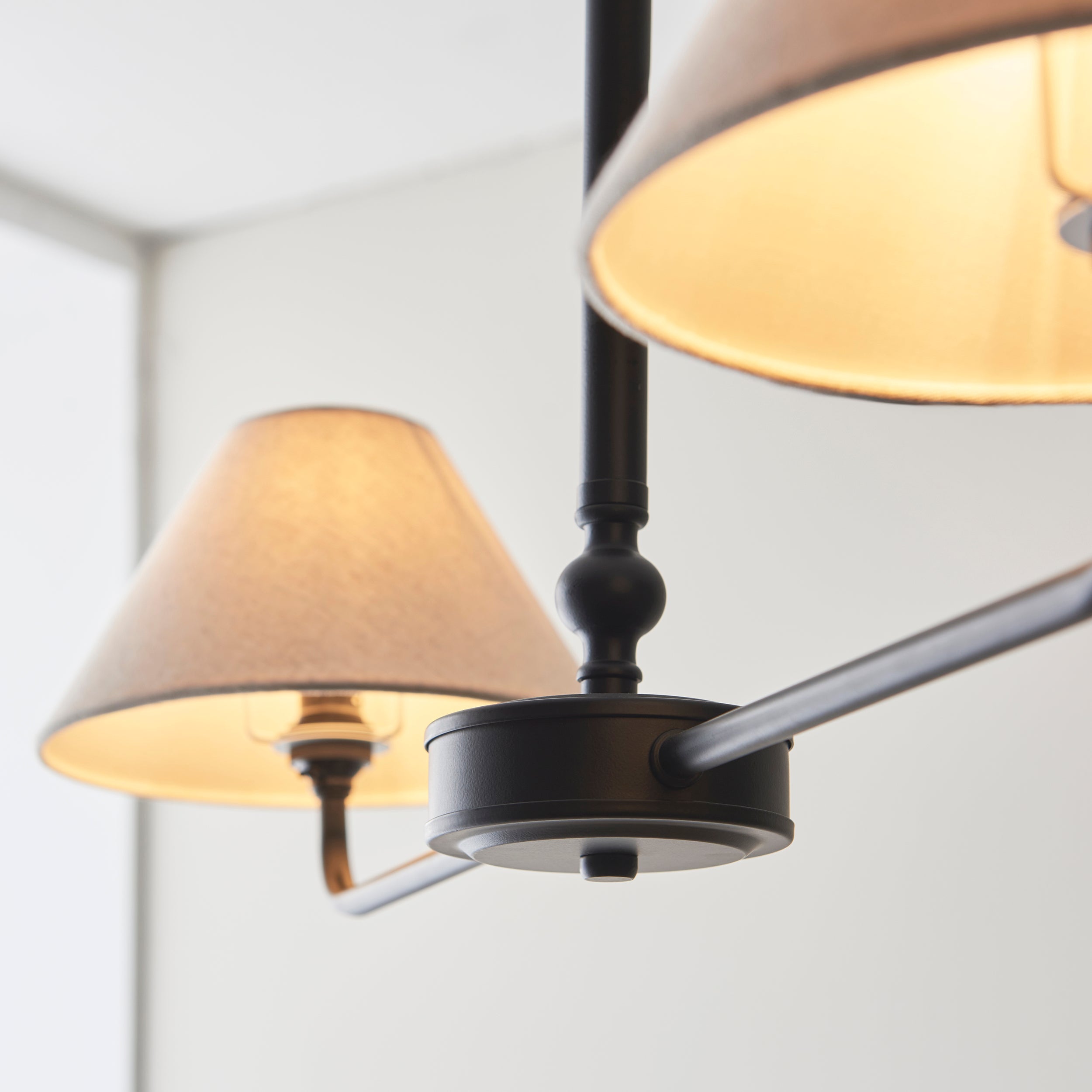 Endon Lille 2 Light Linear Pendant - Matt Black & Natural Faux Linen