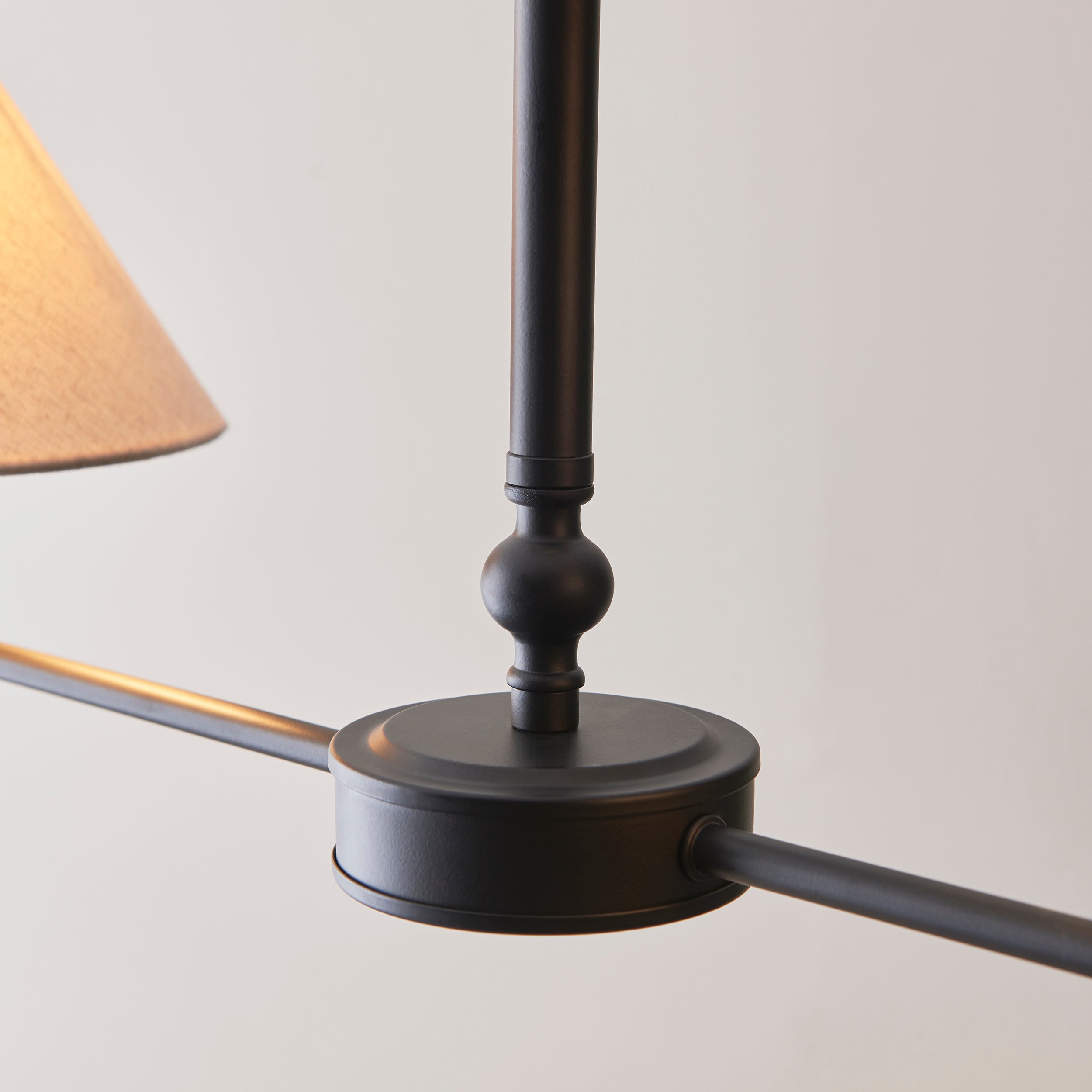 Endon Lille 2 Light Linear Pendant - Matt Black & Natural Faux Linen