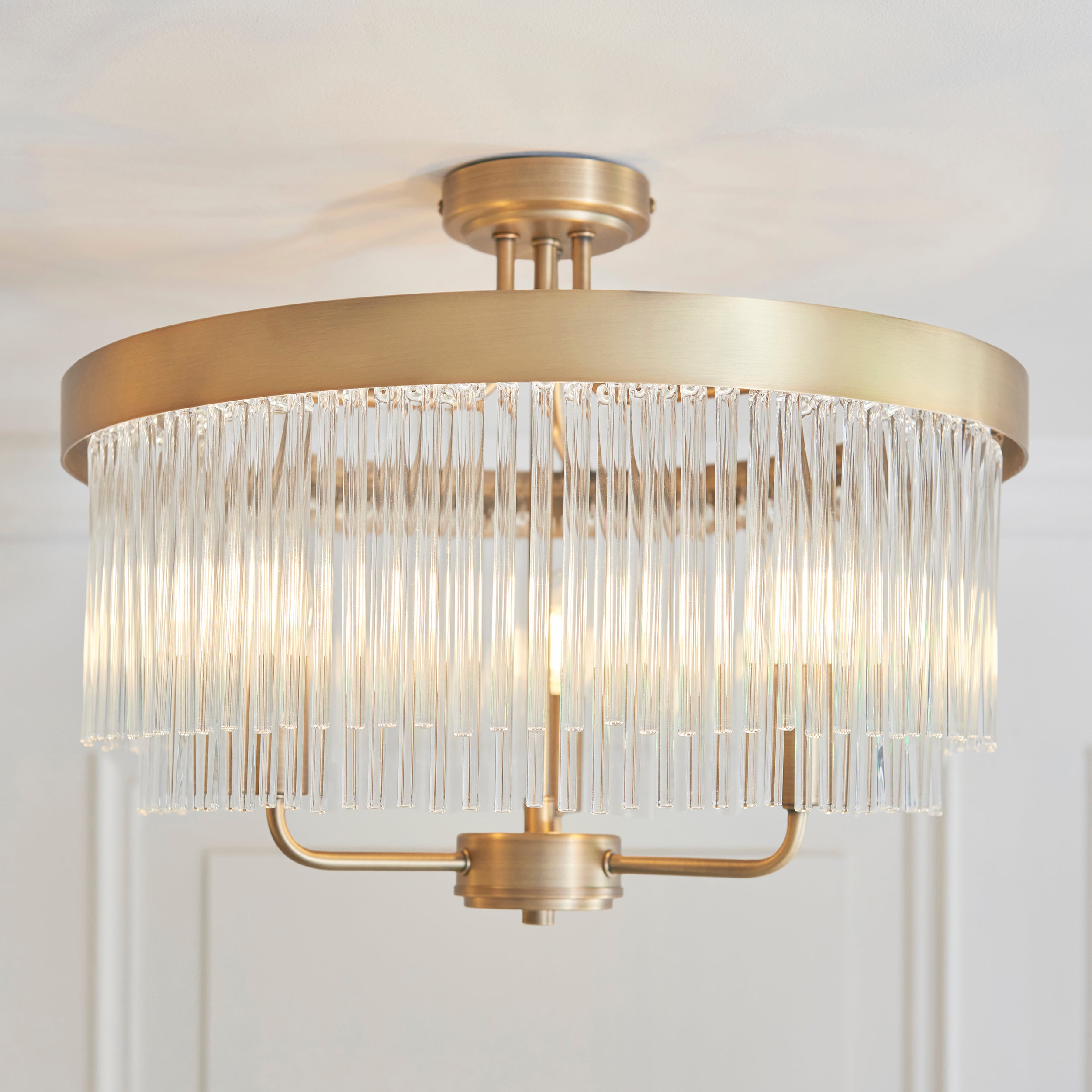Endon Heathcliff Wall   - Brushed Aged Brass Plate, Oak Stained Wood & Natural Faux Linen