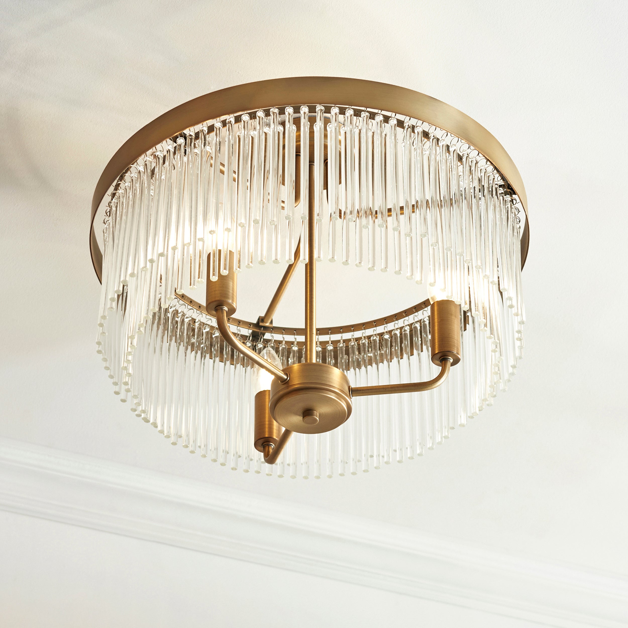 Endon Heathcliff Wall   - Brushed Aged Brass Plate, Oak Stained Wood & Natural Faux Linen