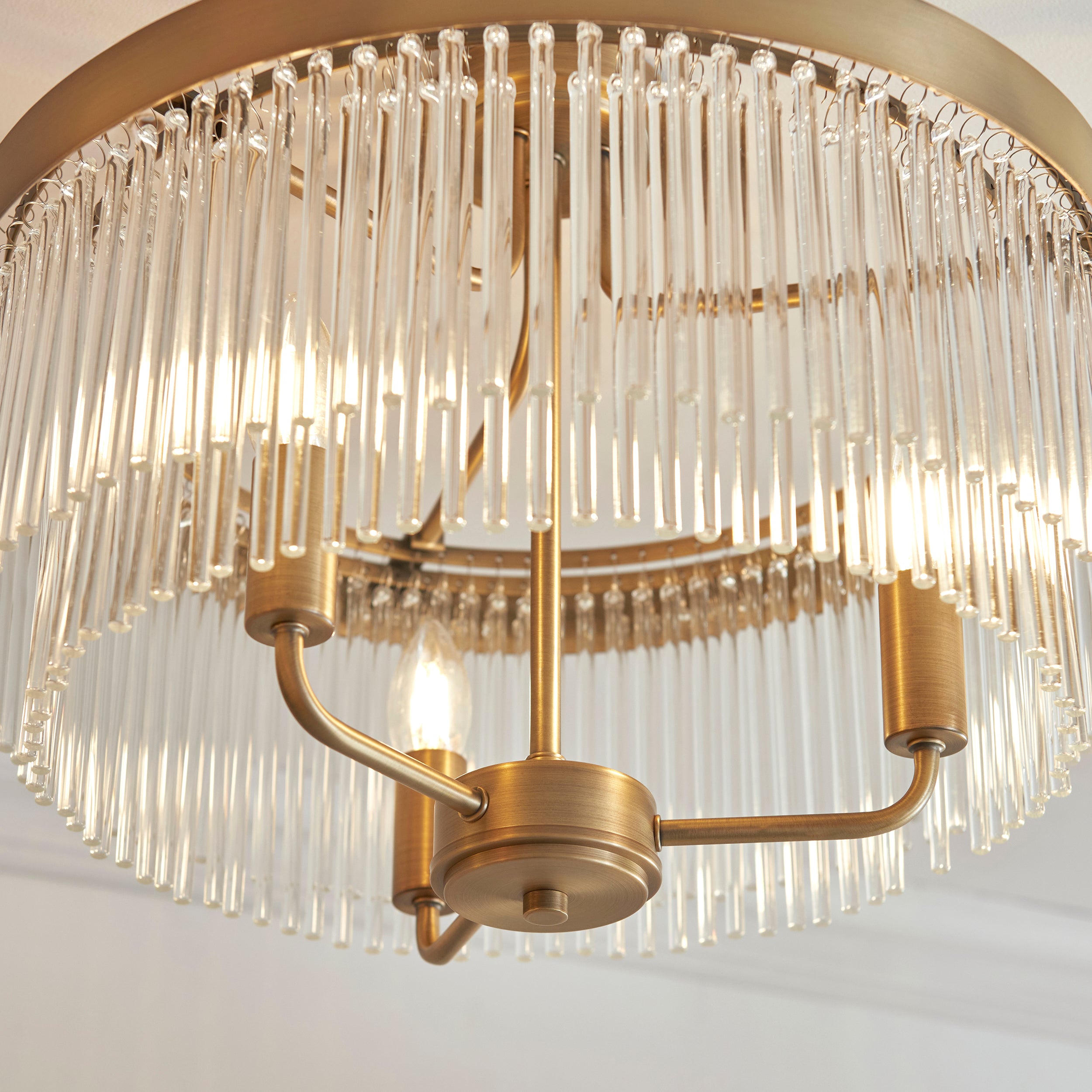 Endon Heathcliff Wall   - Brushed Aged Brass Plate, Oak Stained Wood & Natural Faux Linen