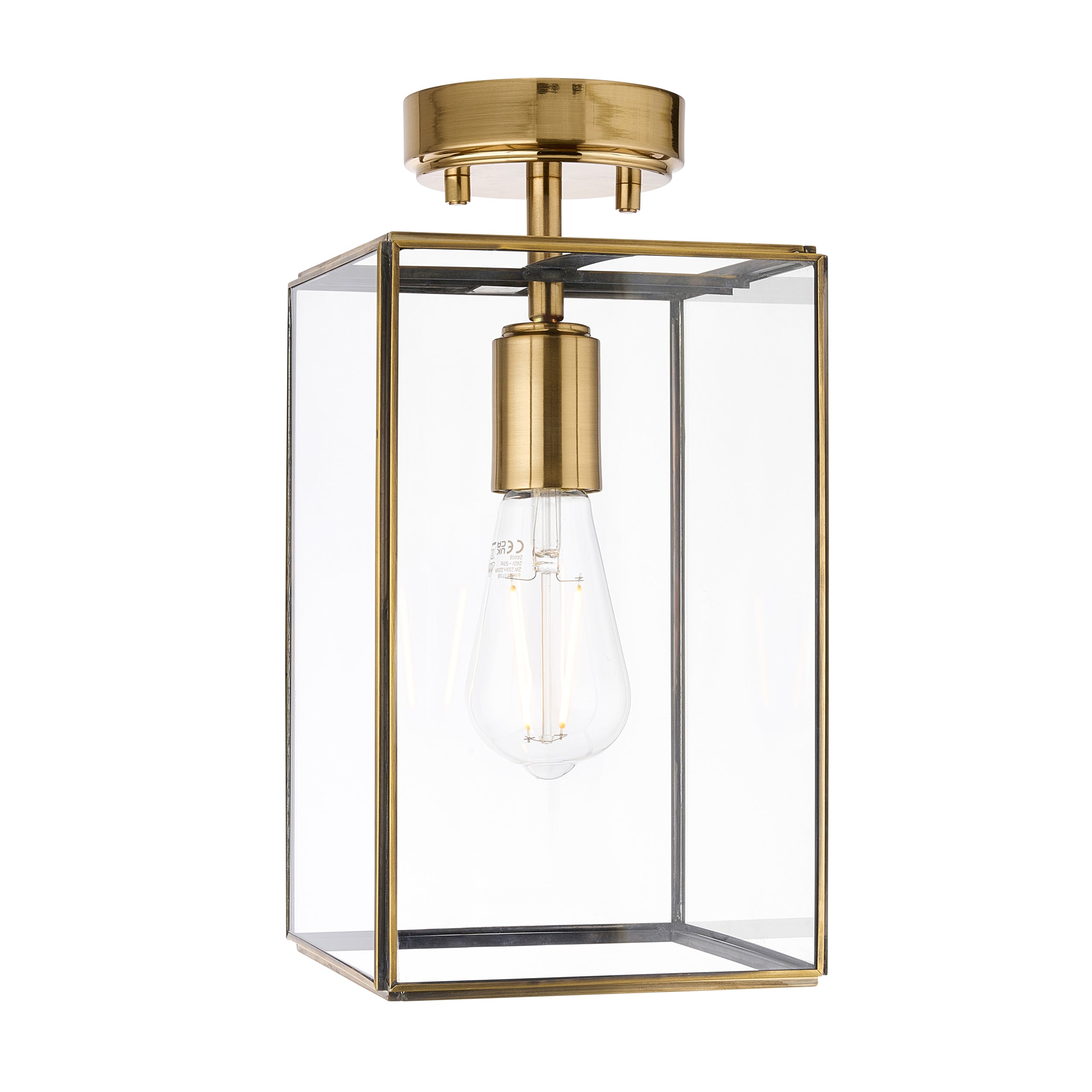 Endon Hammond Flush   - Antique Solid Brass, Brushed Aged Brass Plate & Clear Glass