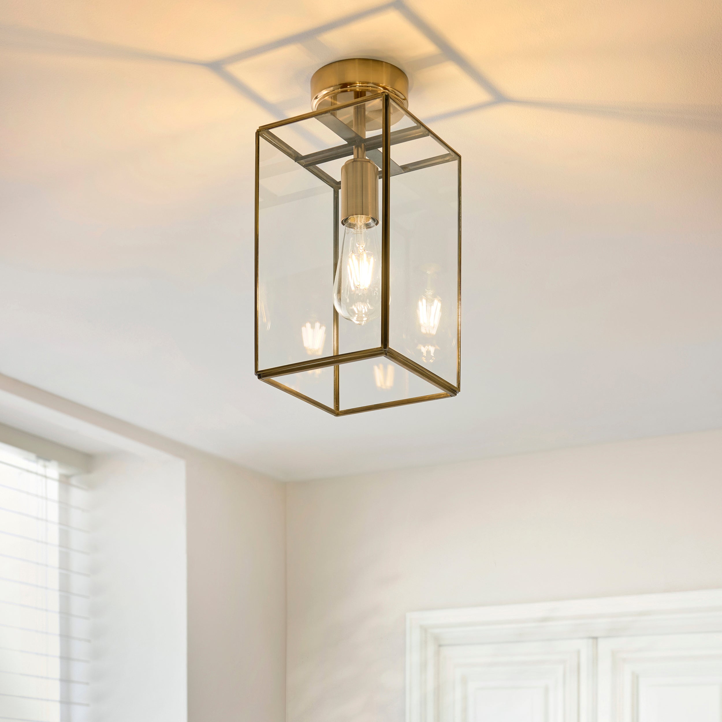 Endon Hammond Flush   - Antique Solid Brass, Brushed Aged Brass Plate & Clear Glass