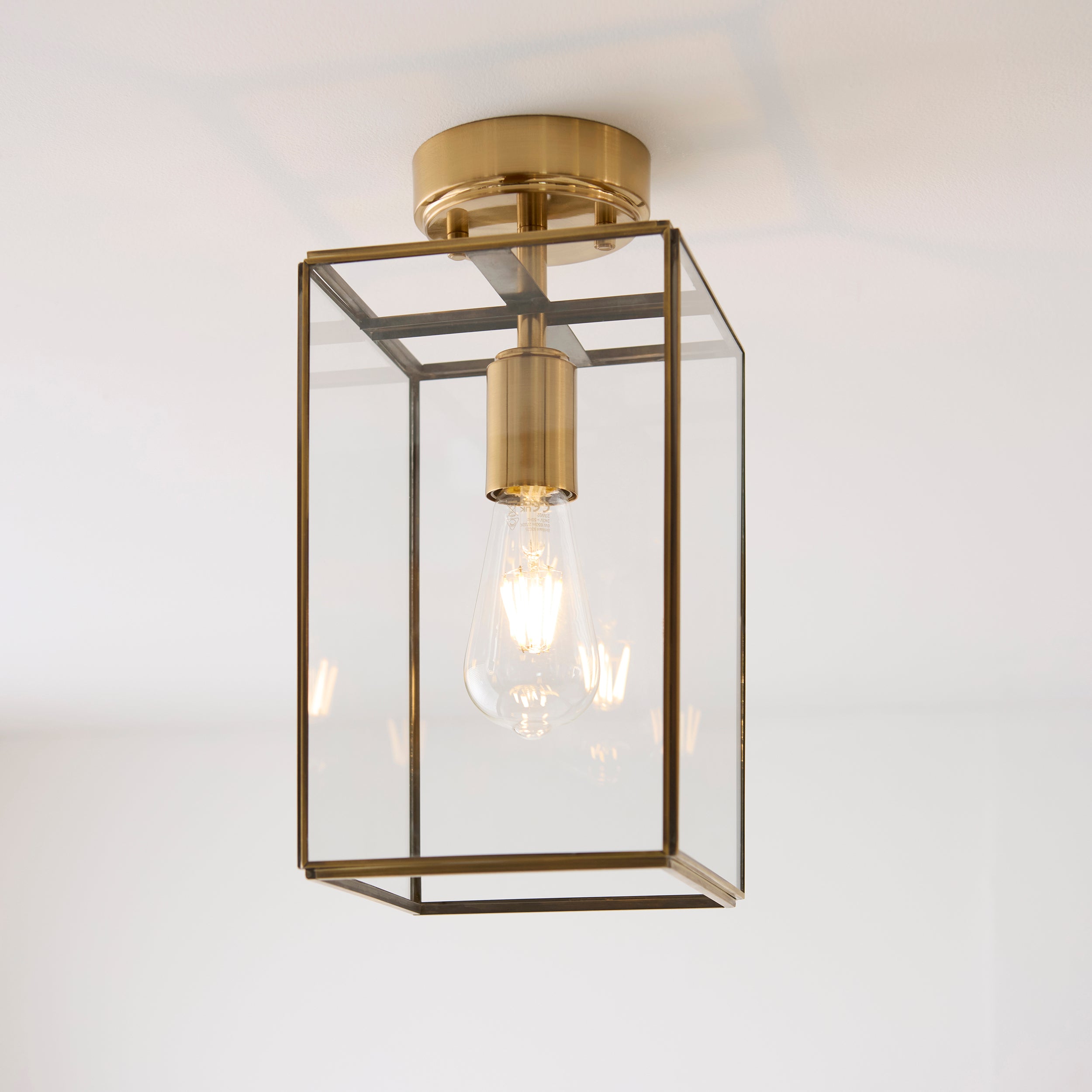 Endon Hammond Flush   - Antique Solid Brass, Brushed Aged Brass Plate & Clear Glass