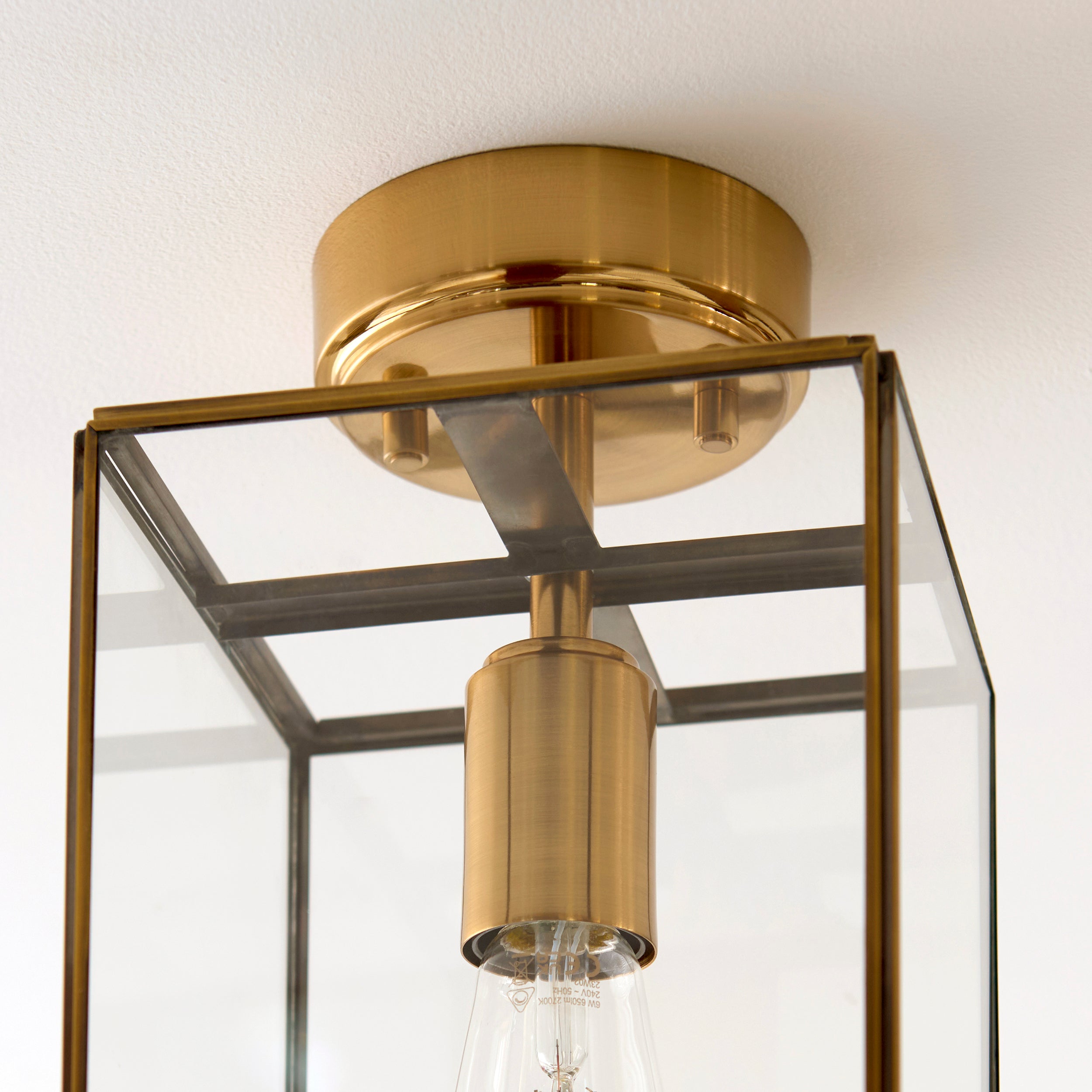 Endon Hammond Flush   - Antique Solid Brass, Brushed Aged Brass Plate & Clear Glass