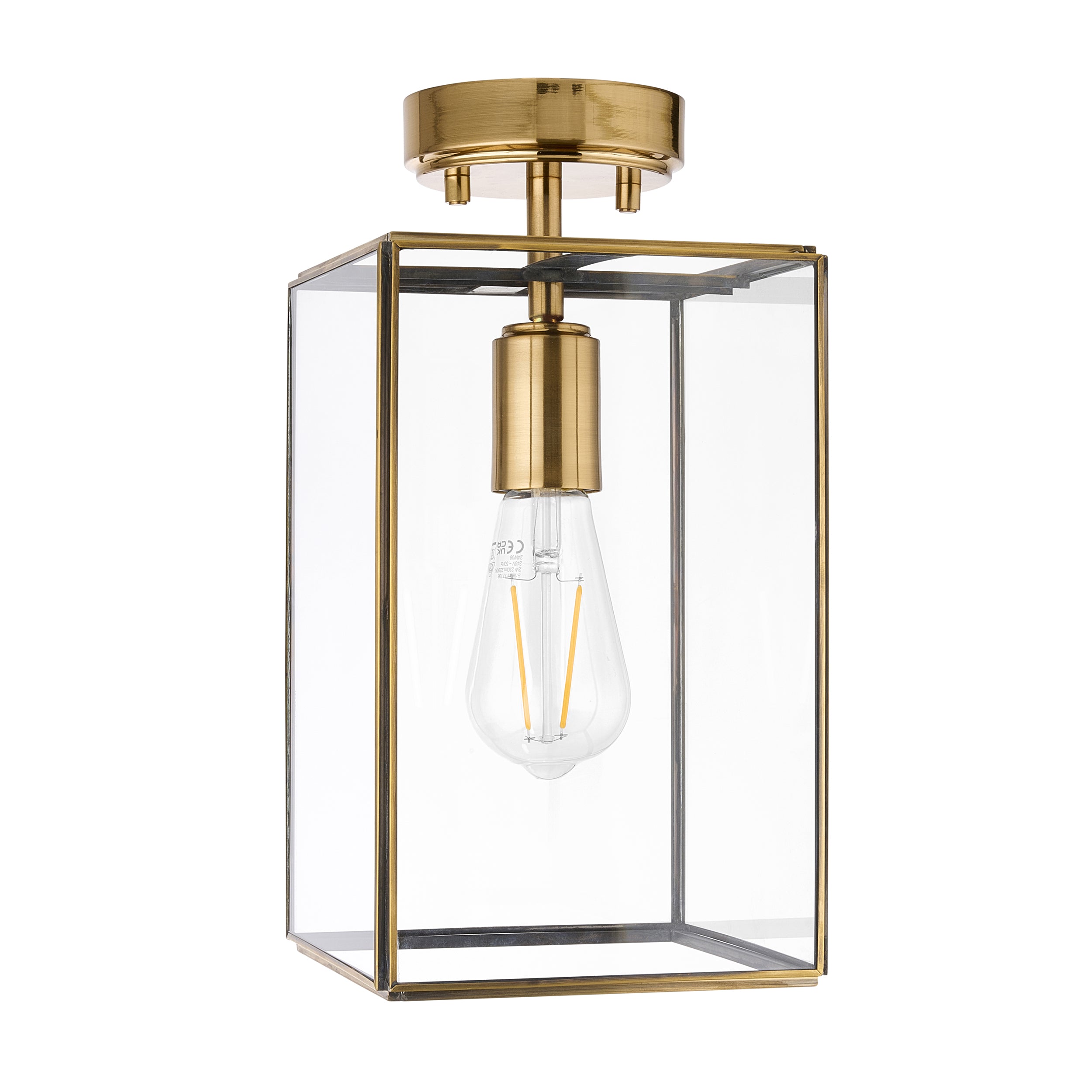 Endon Hammond Flush   - Antique Solid Brass, Brushed Aged Brass Plate & Clear Glass