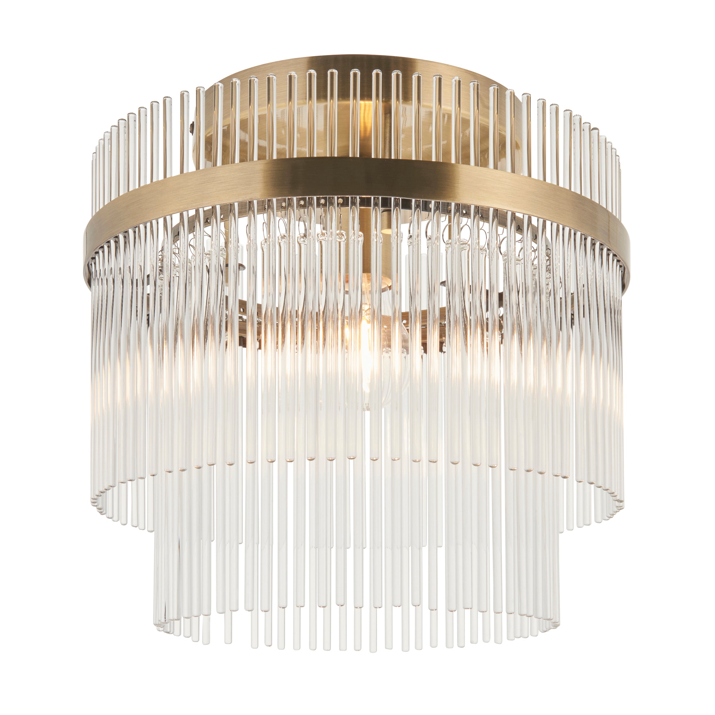 Endon Marietta Flush   - Antique Brass Plate & Clear Glass
