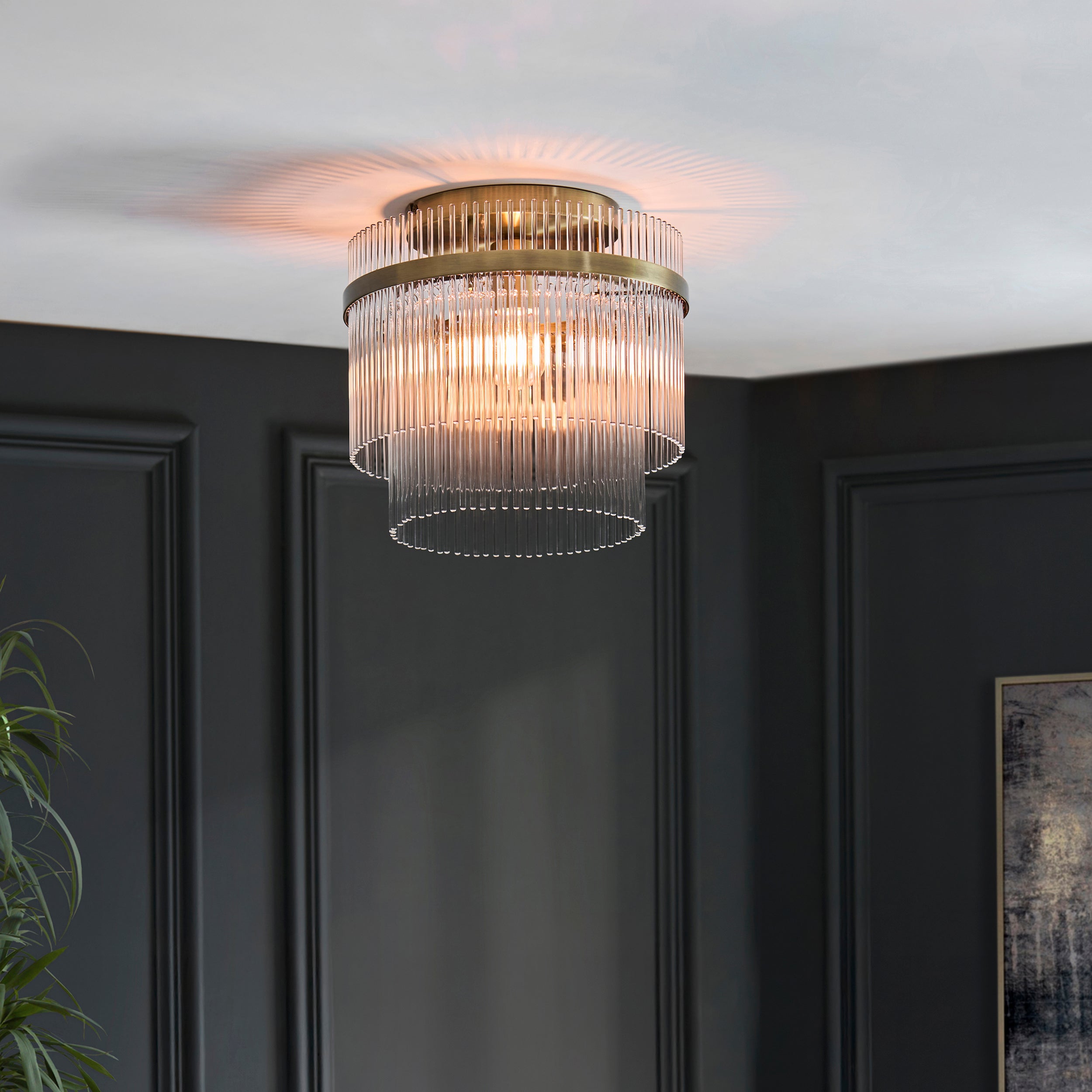 Endon Marietta Flush   - Antique Brass Plate & Clear Glass