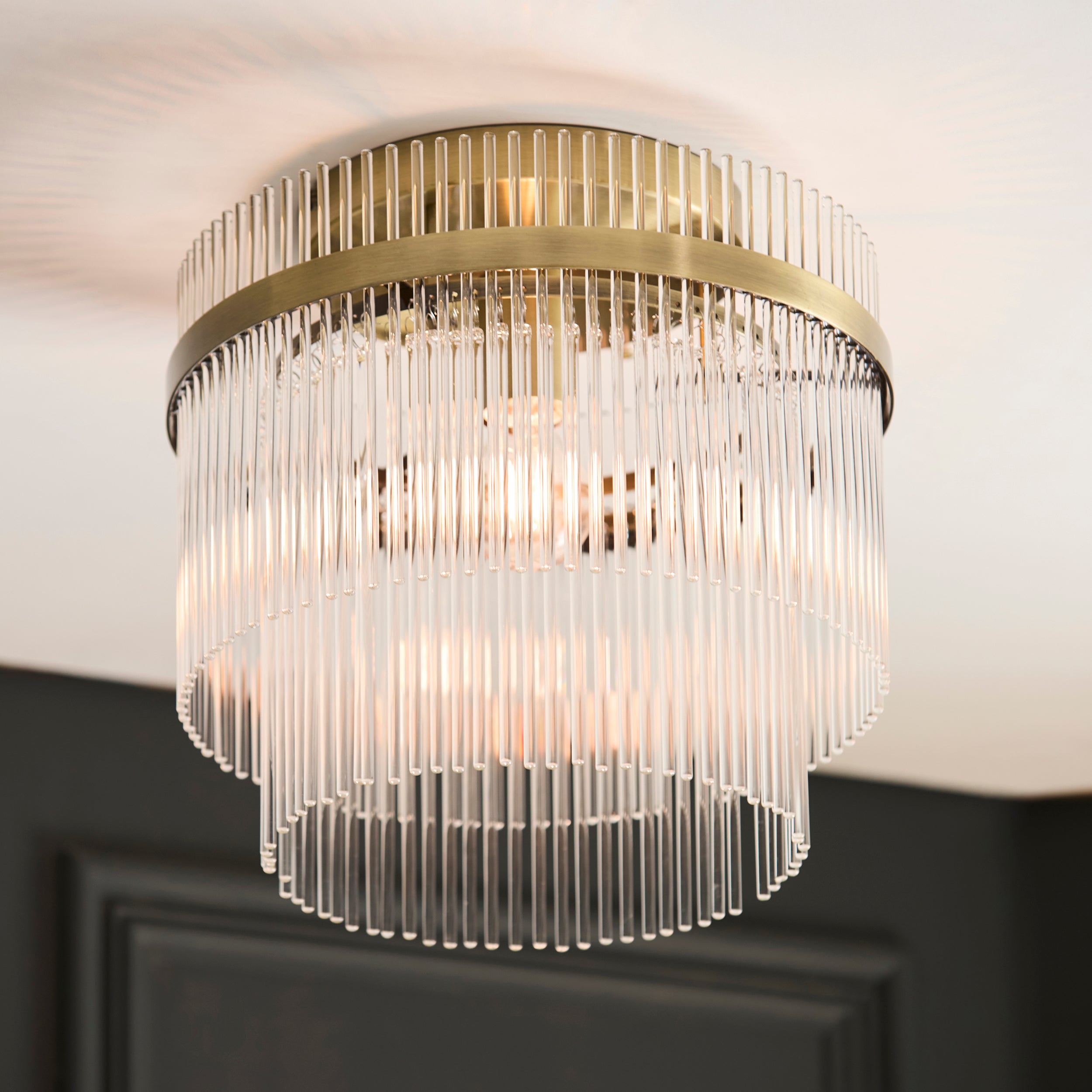 Endon Marietta Flush   - Antique Brass Plate & Clear Glass
