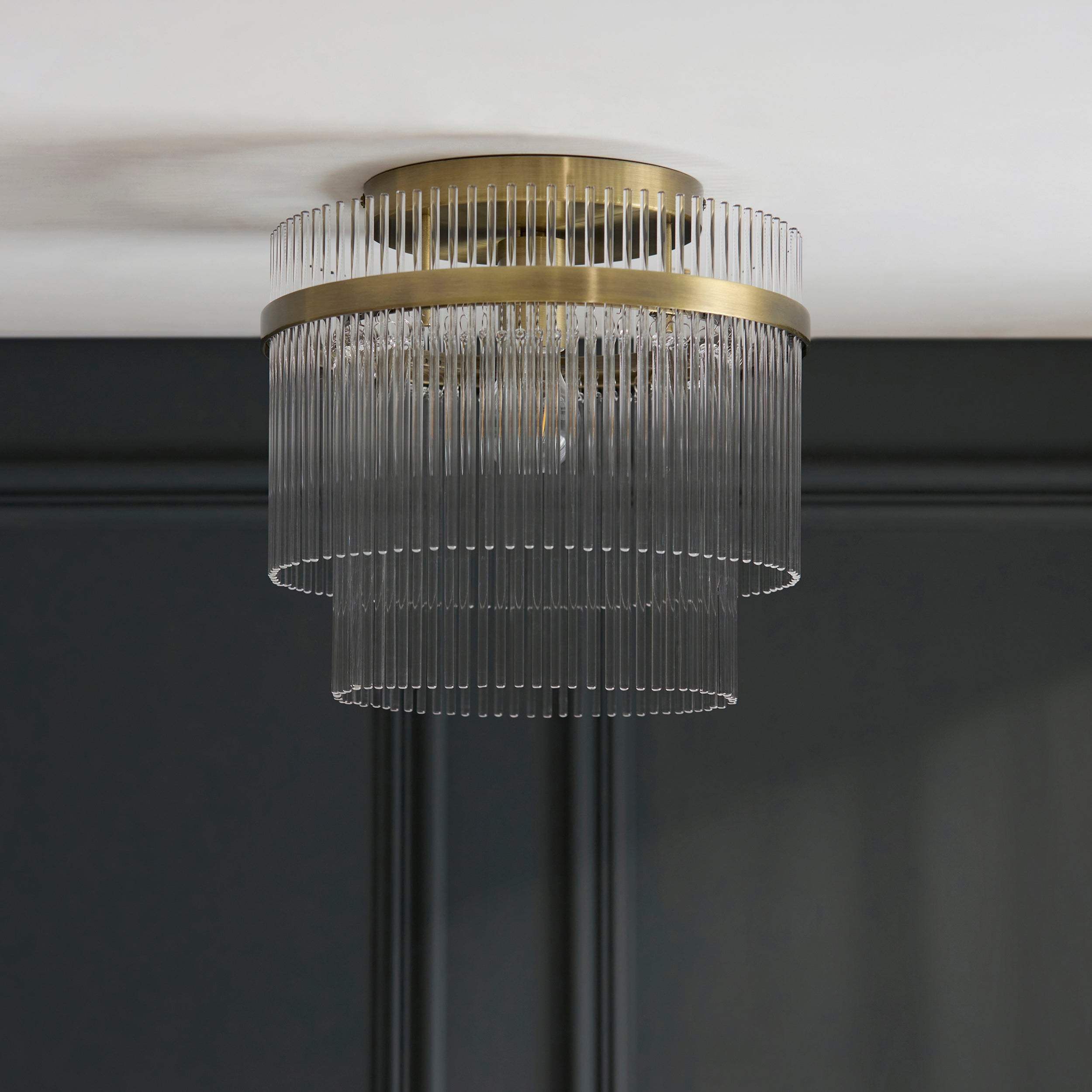 Endon Marietta Flush   - Antique Brass Plate & Clear Glass