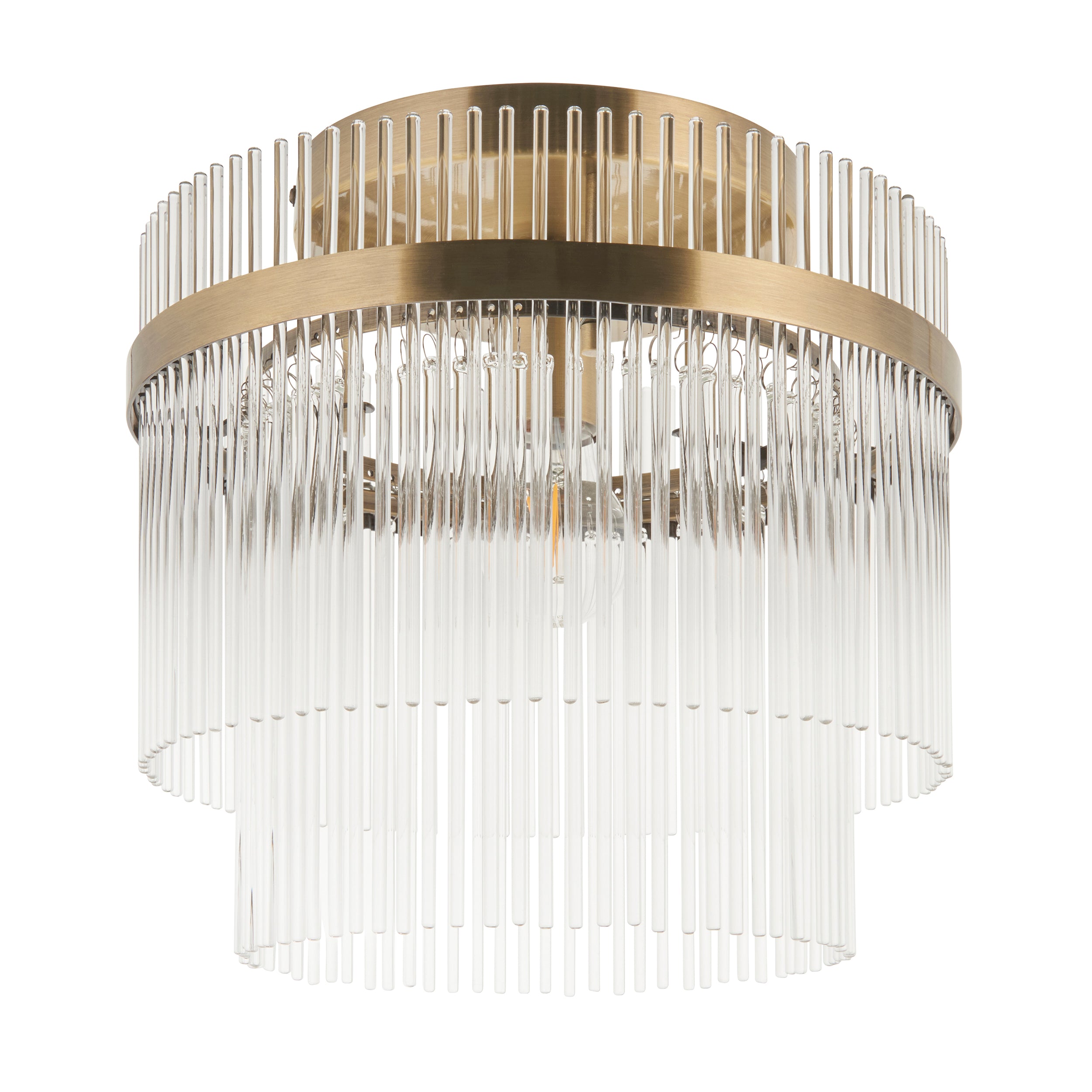 Endon Marietta Flush   - Antique Brass Plate & Clear Glass