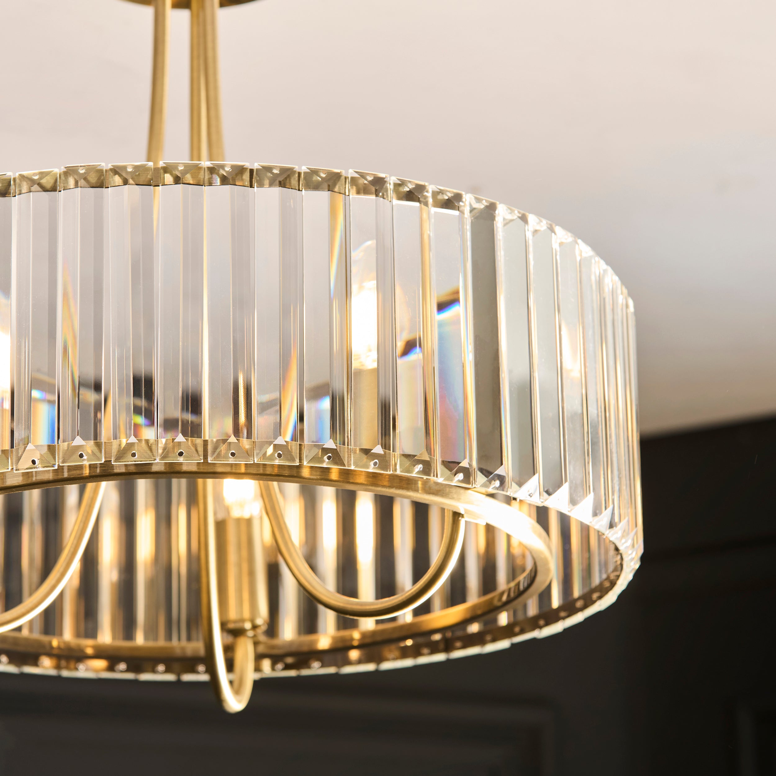Endon Visconti 3 Light Semi Flush   - Antique Brass Plate & Clear Glass