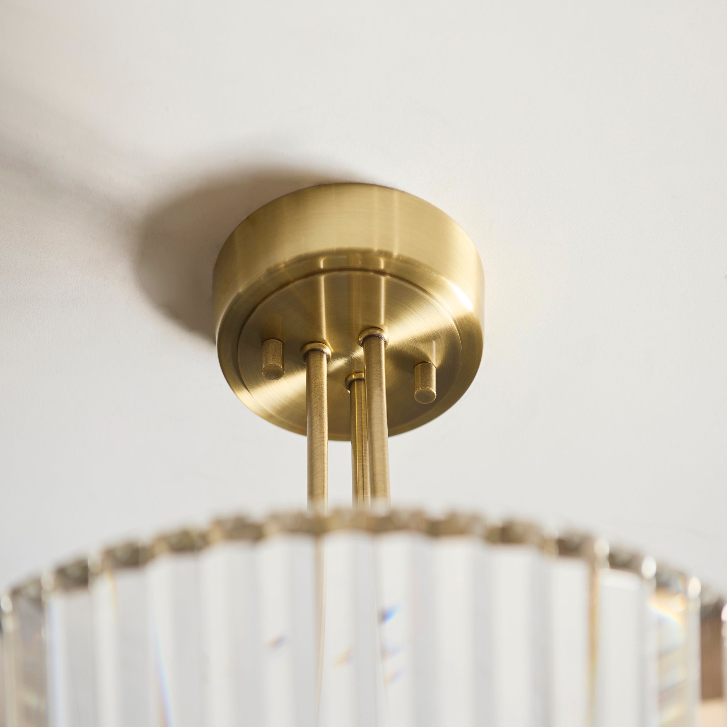 Endon Visconti 3 Light Semi Flush   - Antique Brass Plate & Clear Glass