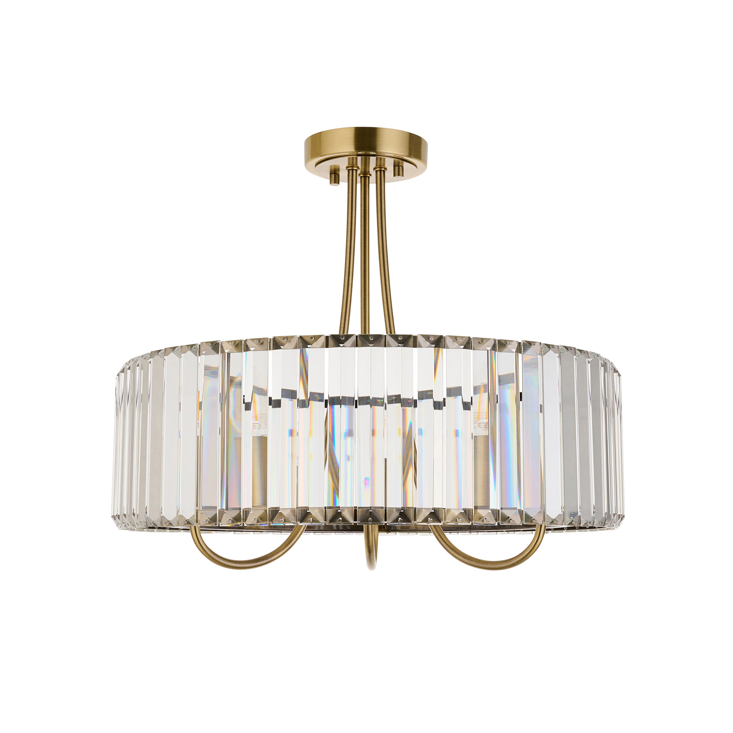 Endon Visconti 3 Light Semi Flush   - Antique Brass Plate & Clear Glass