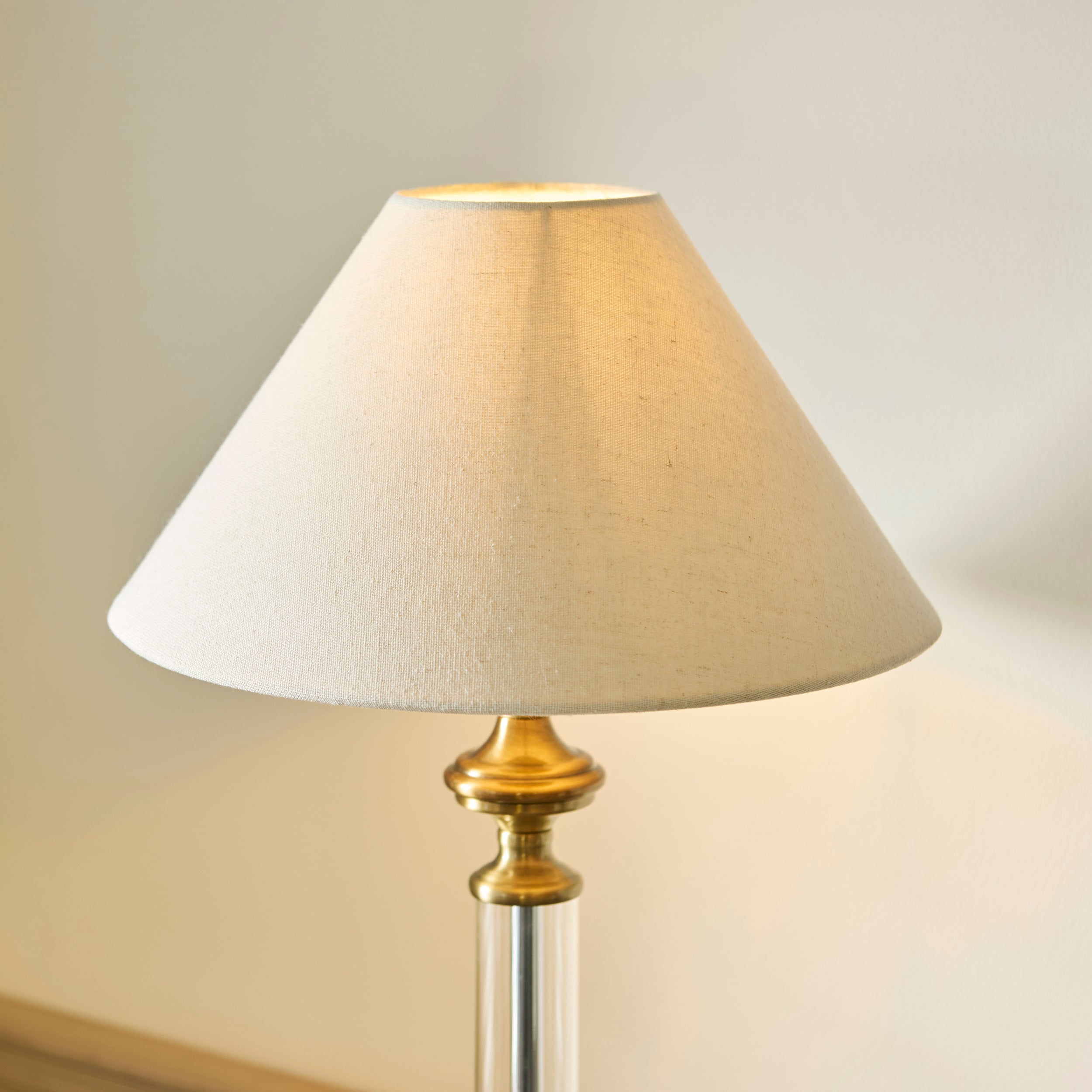 Endon Avebury & Avalon 31cm Table   - Antique Brass Plate & Natural Faux Linen fabric