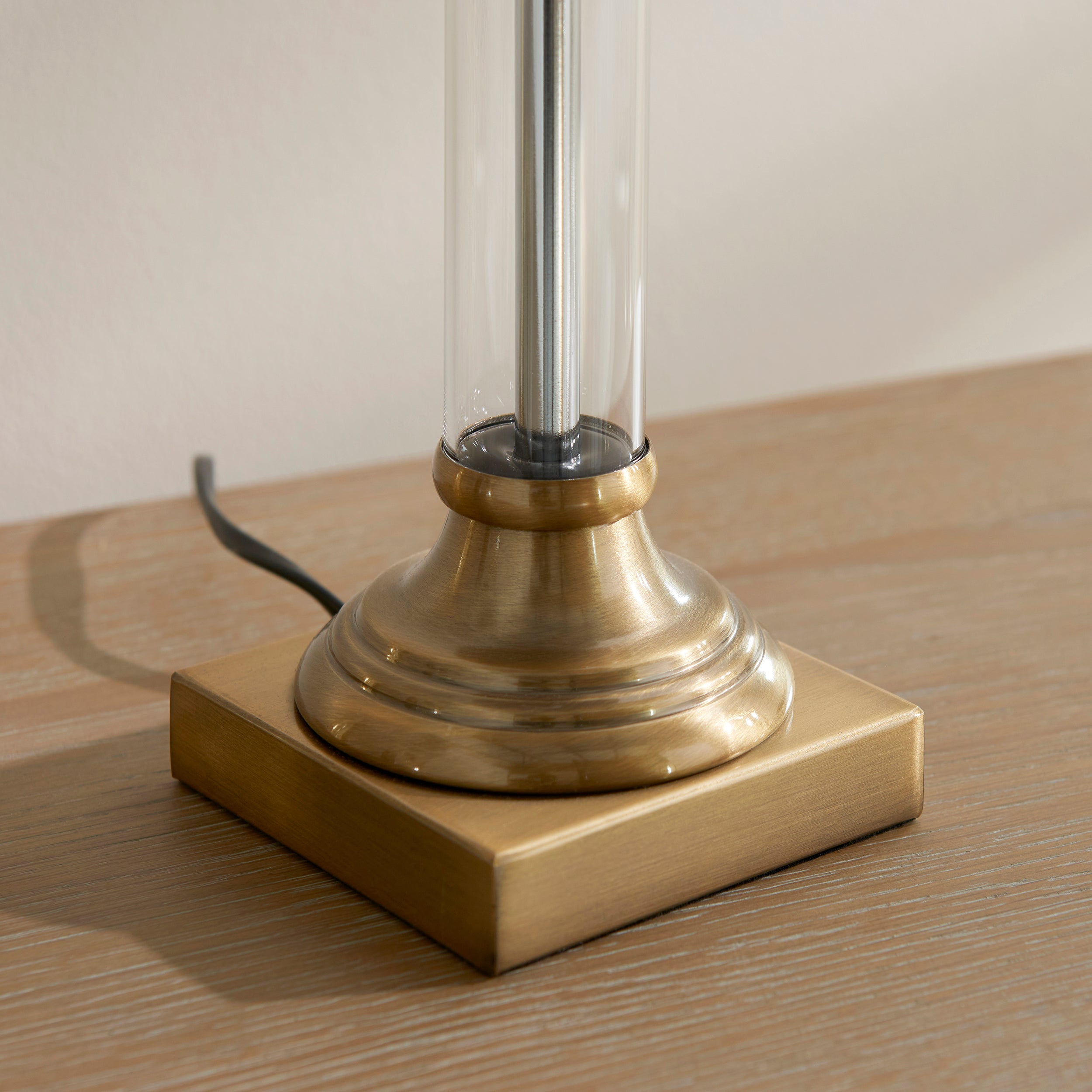 Endon Avebury & Avalon 31cm Table   - Antique Brass Plate & Natural Faux Linen fabric