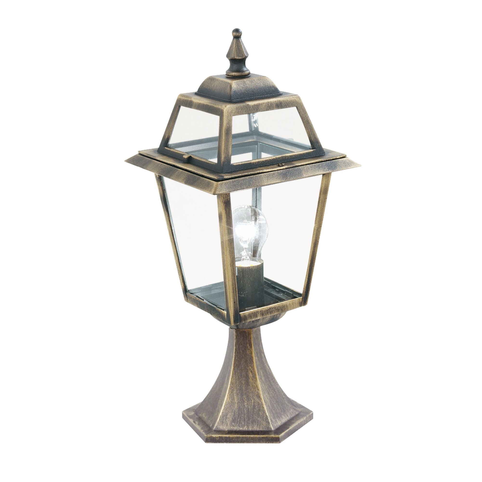 Searchlight Needham Outdoor Post - Aluminium, Black Gold & Clear Glass - IP44