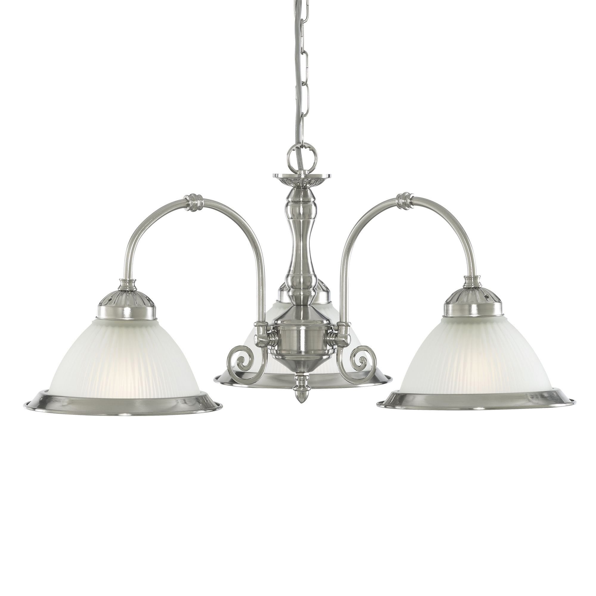 Searchlight Aintree  3 Light Ceiling Light - Satin Silver & Acid Glass