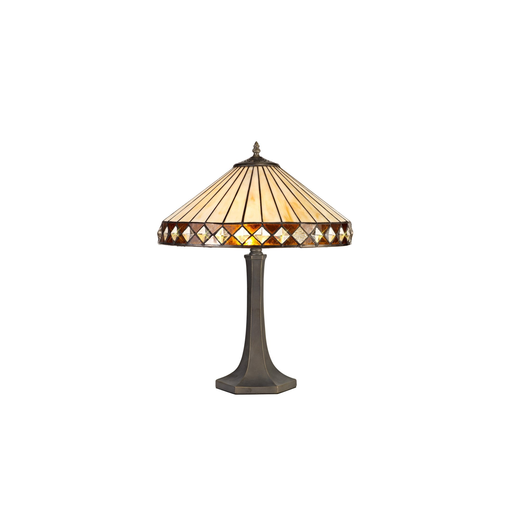 Fabula Westall 2 Light Octagonal Table Lamp - 40cm Tiffany Shade - Amber & Cream