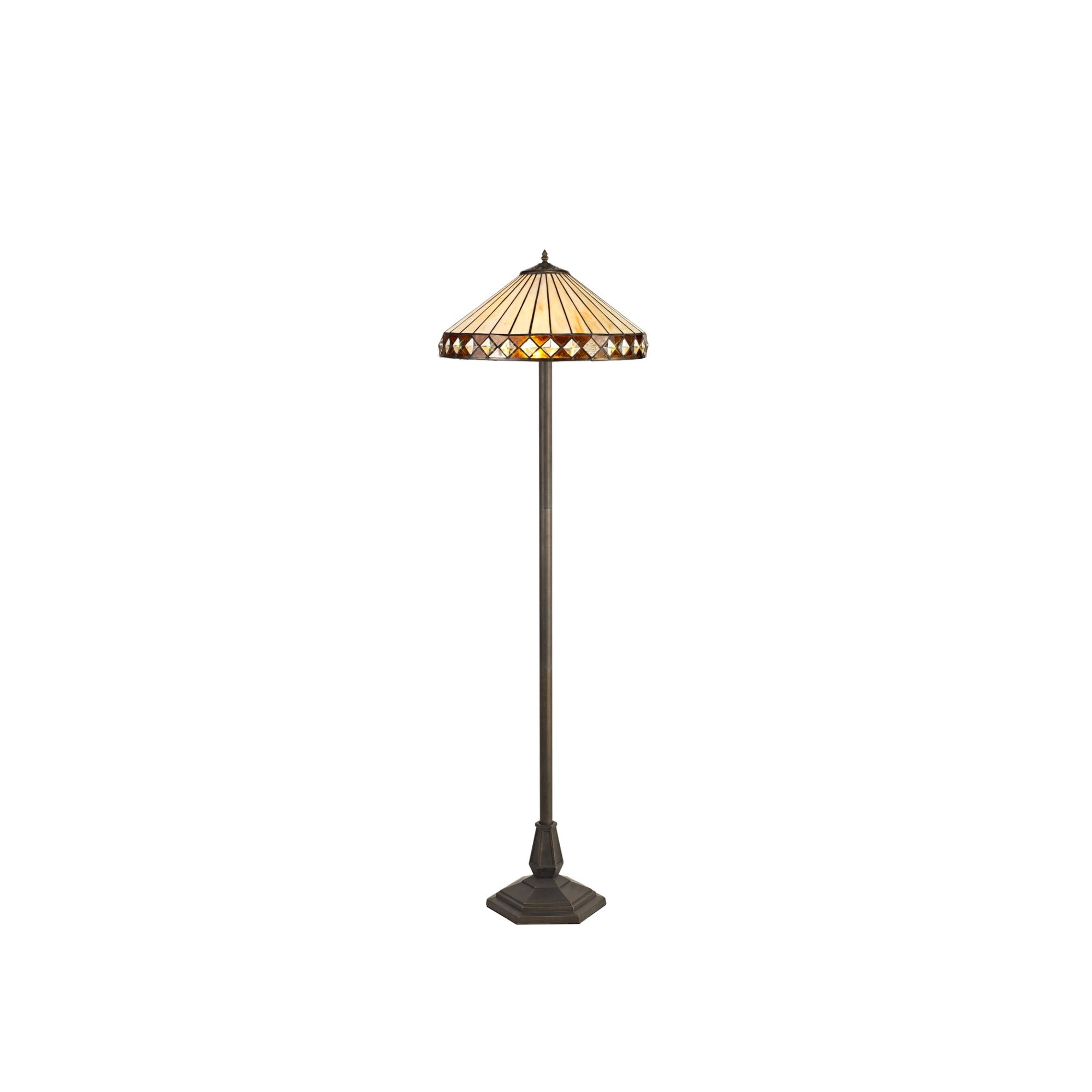 Fabula Westall 2 Light Octagonal Floor Lamp - 40cm Tiffany Shade - Amber & Cream