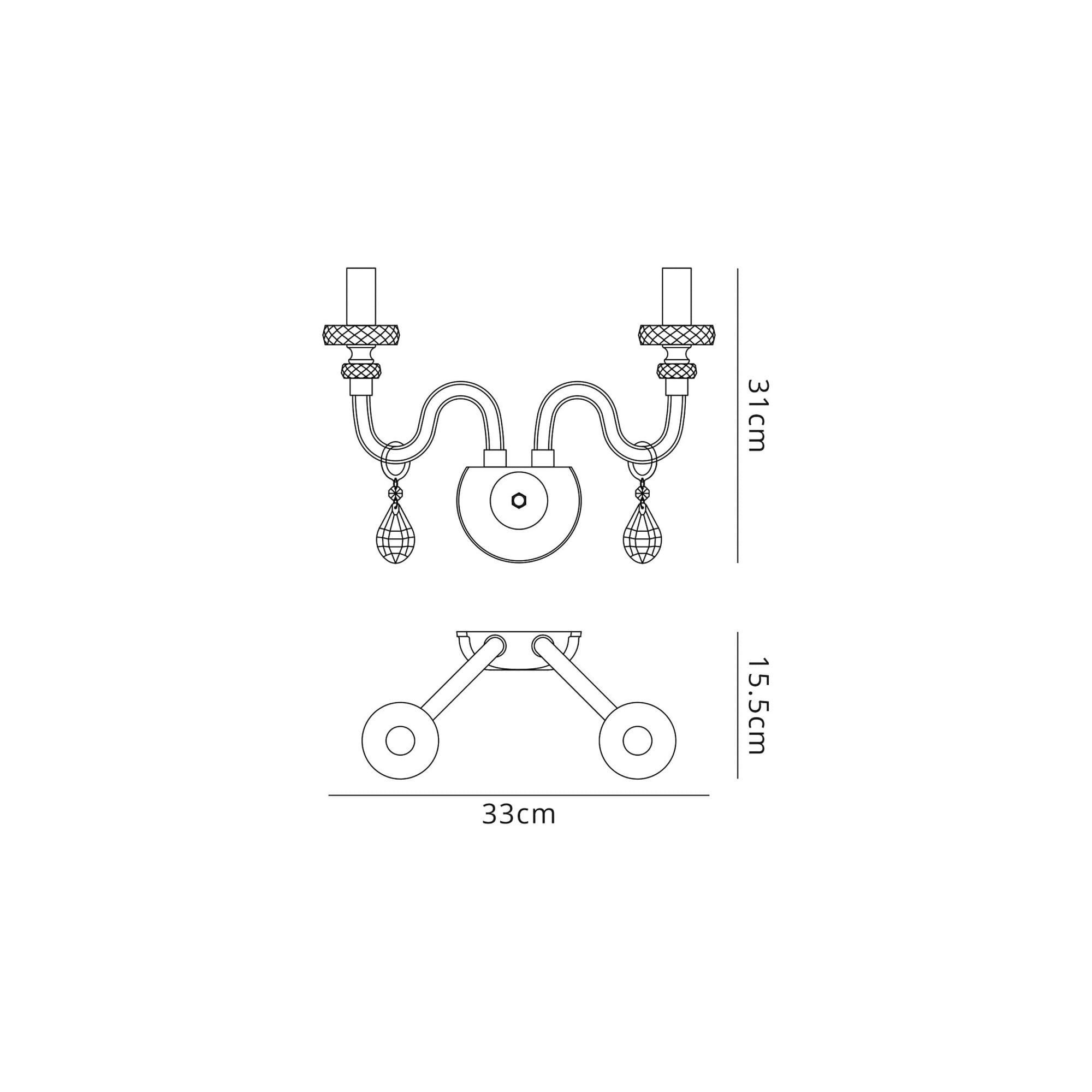 Fabula Hickman 2 Light Wall Lamp - Polished Chrome, Clear Glass & Crystal