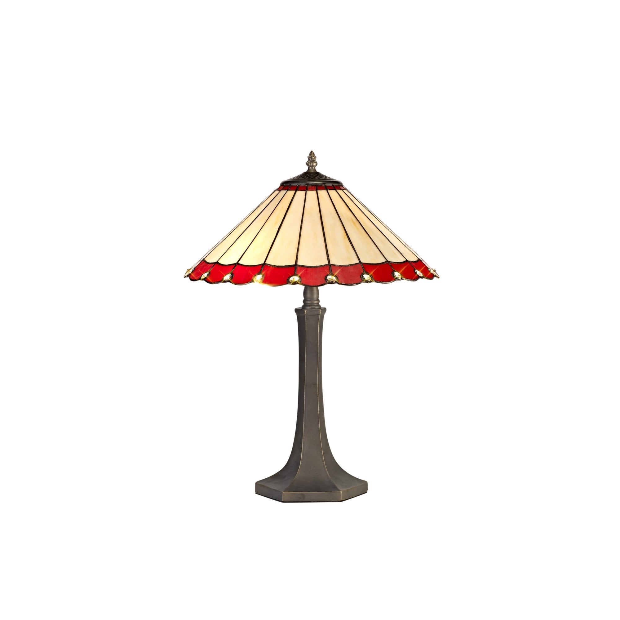 Fabula Amberley 2 Light Octagonal Table Lamp - 40cm Tiffany Shade - Red & Cream