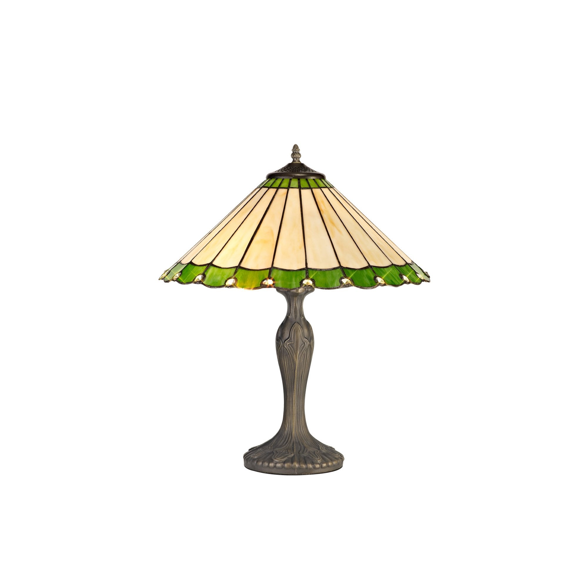 Fabula Amberley 2 Light Curved Table Lamp - 40cm Tiffany Shade - Green & Cream