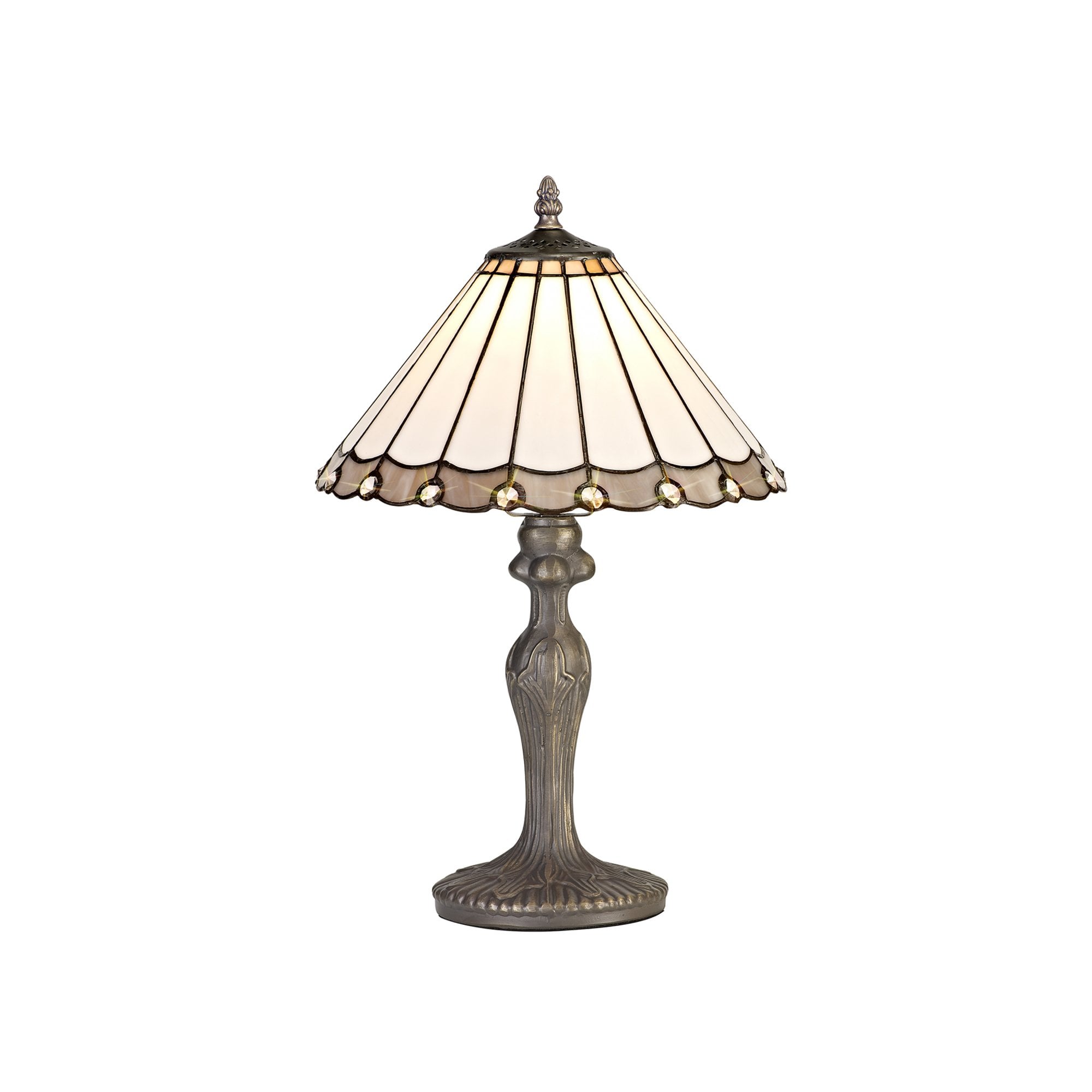 Fabula Amberley Single Curved Table Lamp - 30cm Tiffany Shade - Grey & Cream
