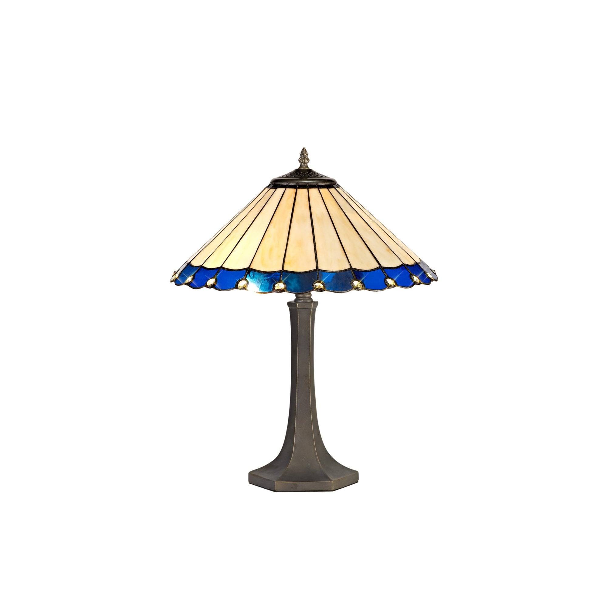 Fabula Amberley 2 Light Octagonal Table Lamp - 40cm Tiffany Shade - Blue & Cream