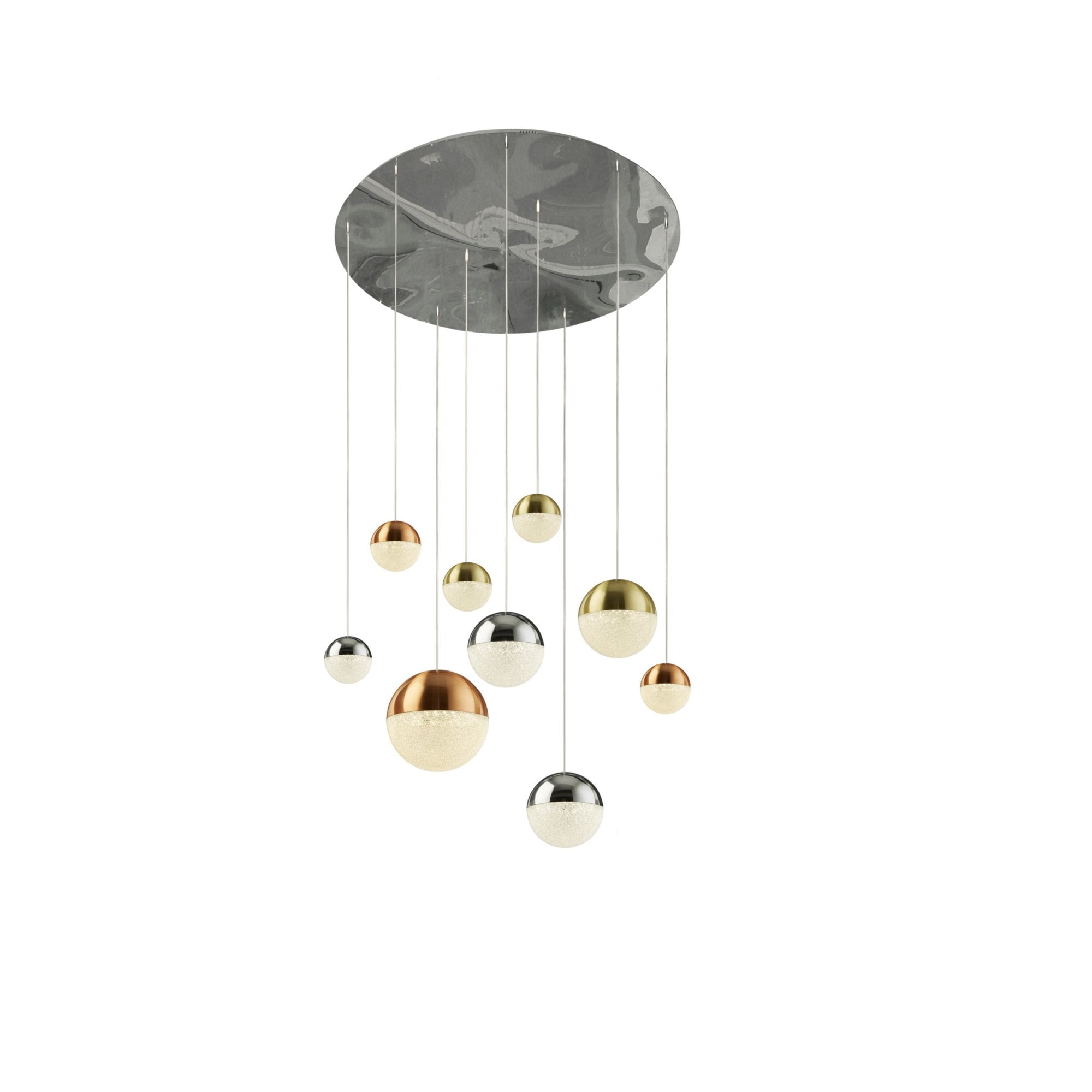 Searchlight Percy 9 Light Multidrop - Copper, Chrome, Brass & Crystal Sand