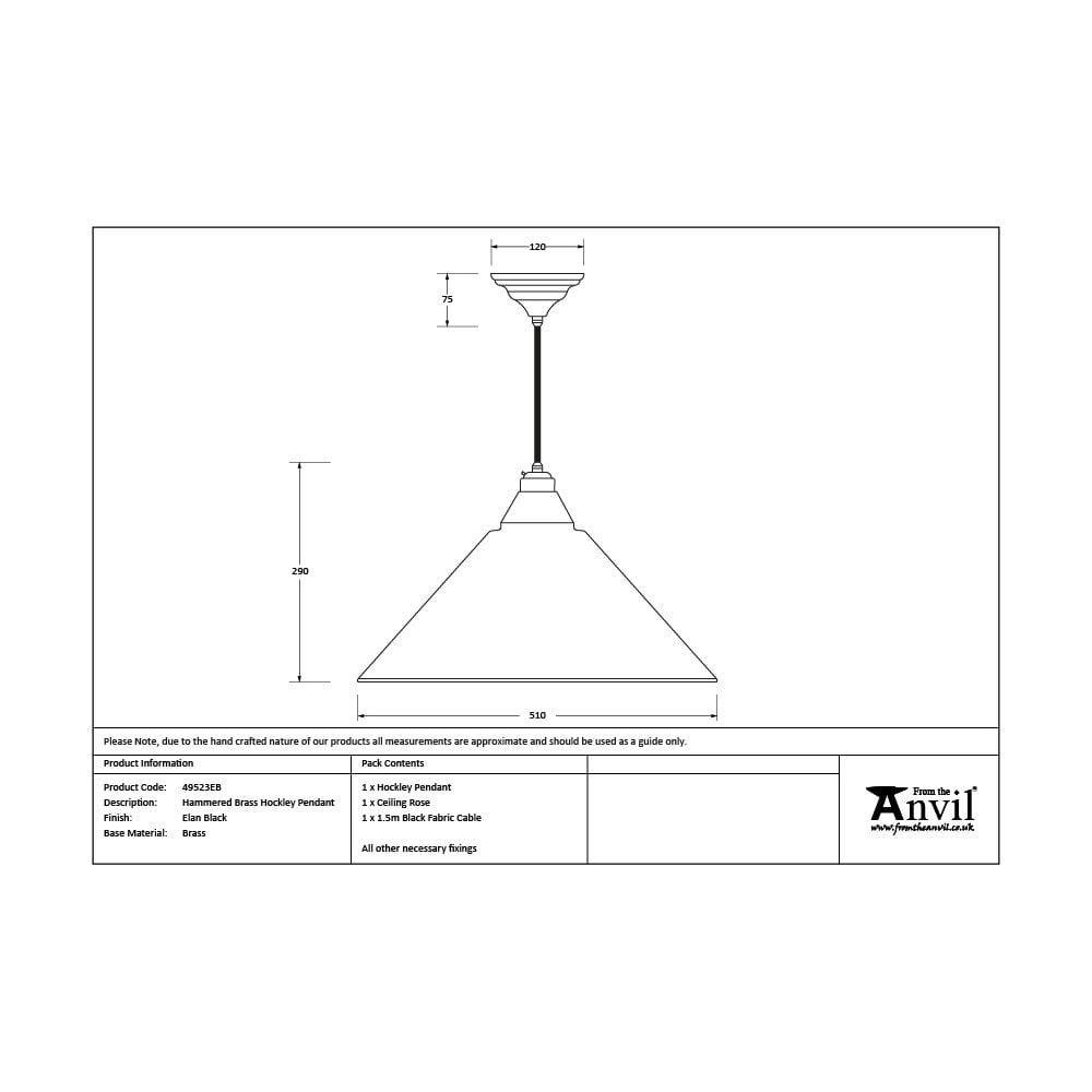From The Anvil Hammered Brass Hockley Pendant - Elan Black