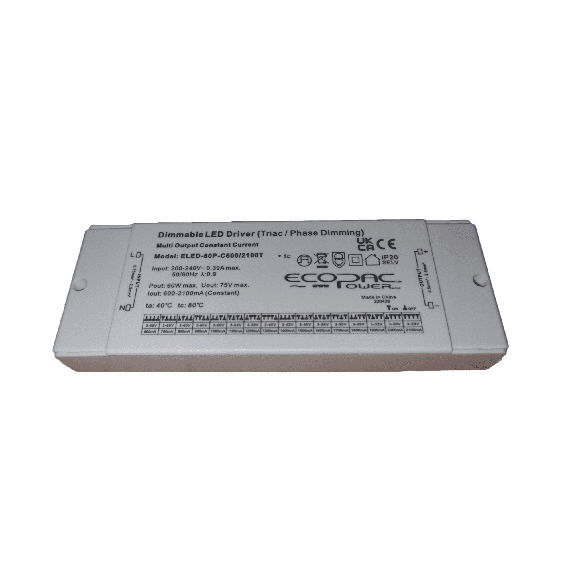 Mains Dimmable Driver T-ELED-60P-C600/2100T - 700mA & 1050mA