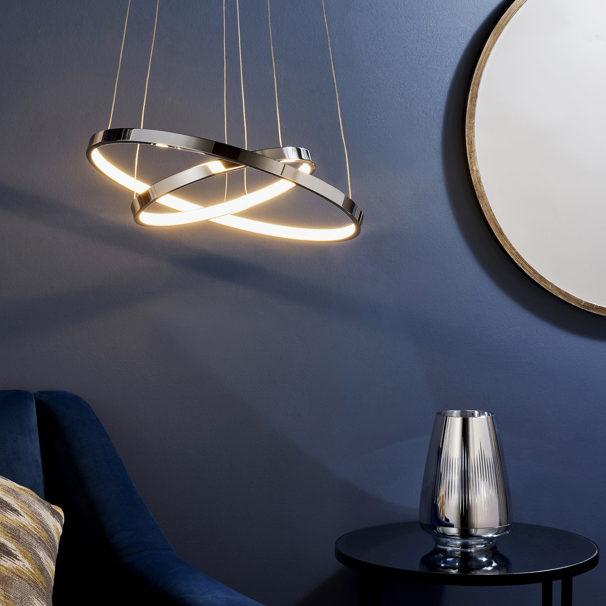 Endon Kline 2 Ring Pendant  - Chrome Plate & Frosted Acrylic
