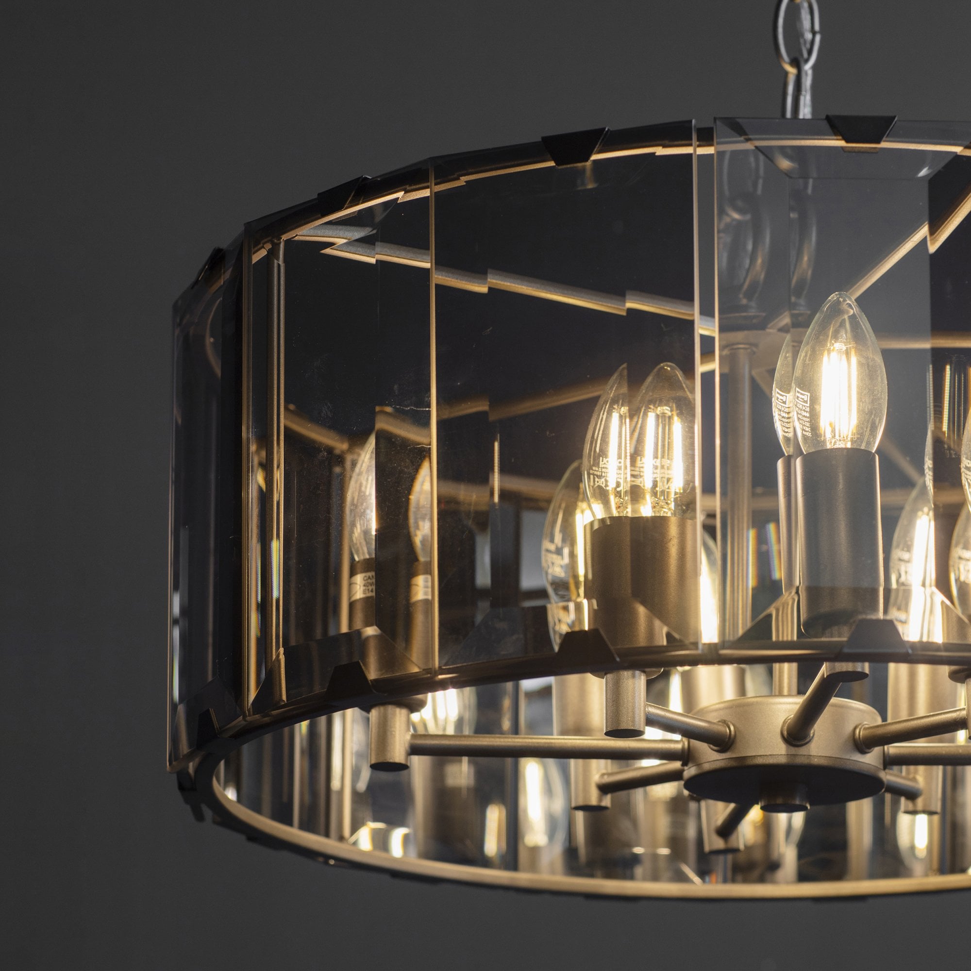 Endon Clooney 8 Light Pendant - Matt Grey & Silver & Smoked Bevelled Glass