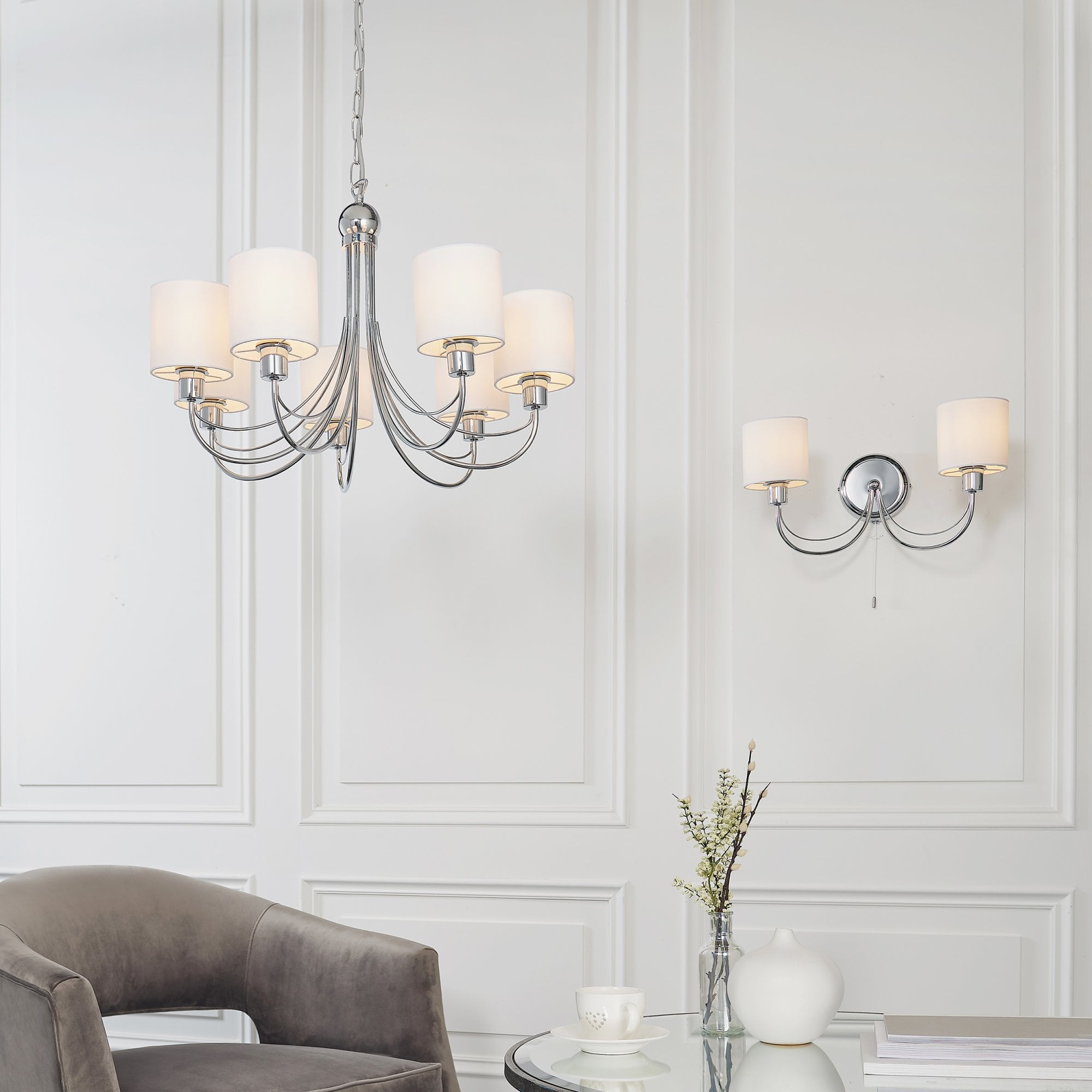 Endon Phantom 7 Light Pendant  - Chrome Plate & White Acrylic