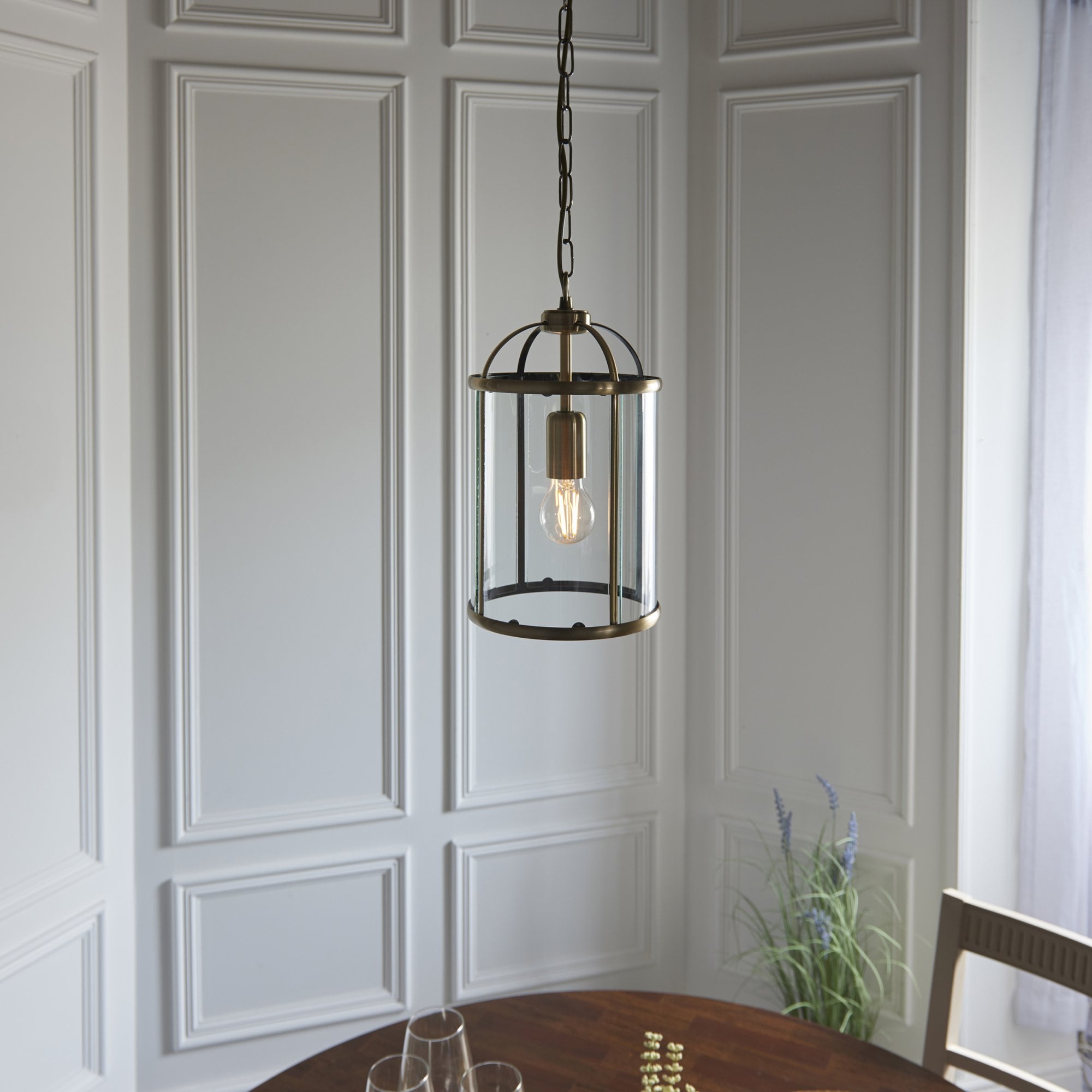 Endon Lambeth Single Light Pendant - Antique Brass Plate & Clear Glass