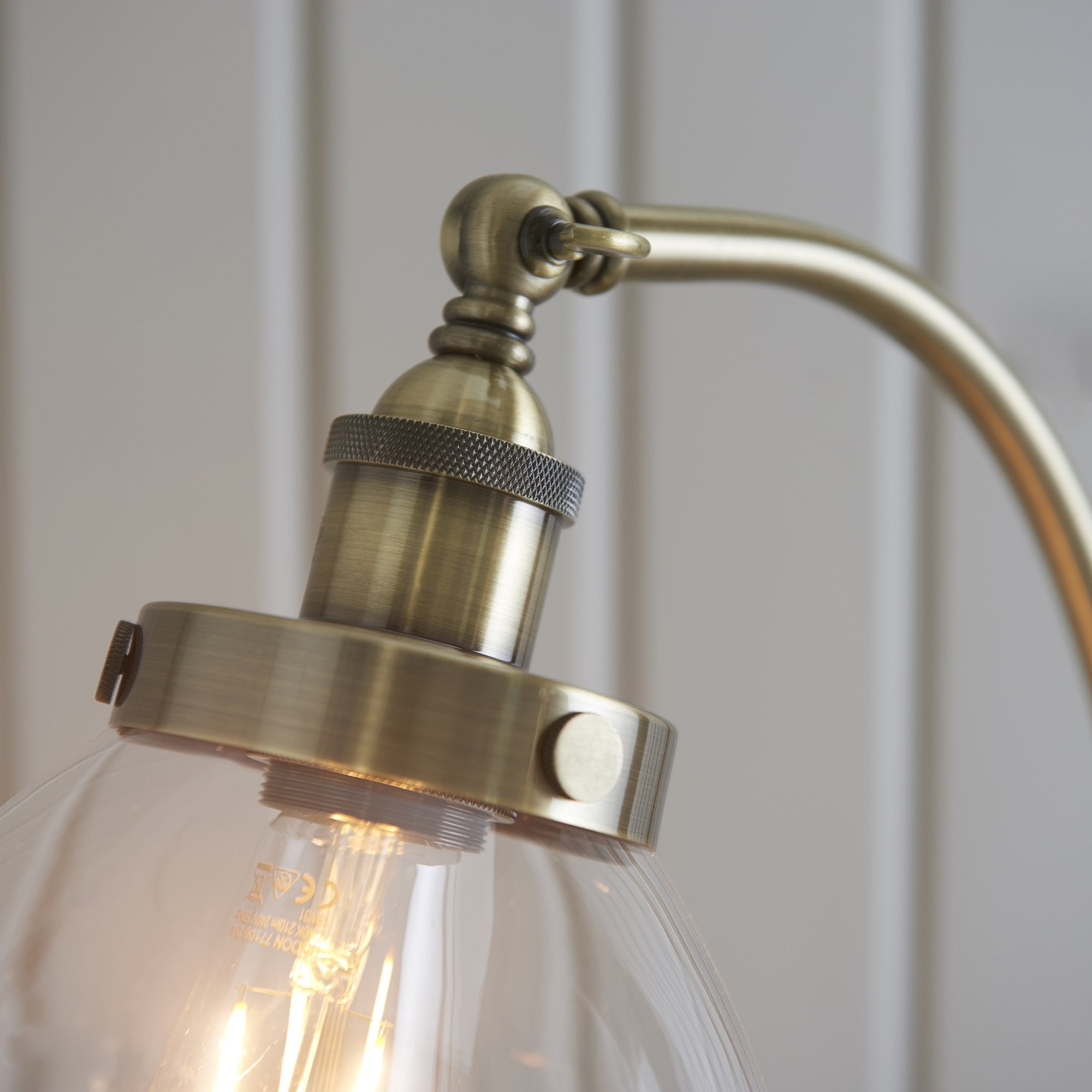 Endon Hansen Single Light Floor Lamp - Antique Brass Plate & Clear Glass