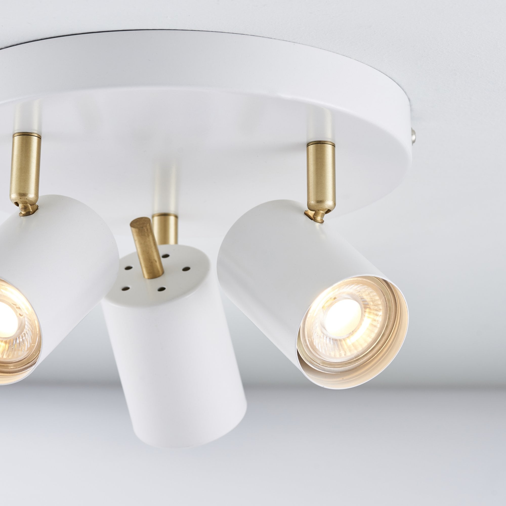 Endon Gull 3 Light Spot Light - Matt White Paint & Satin Brass Plate