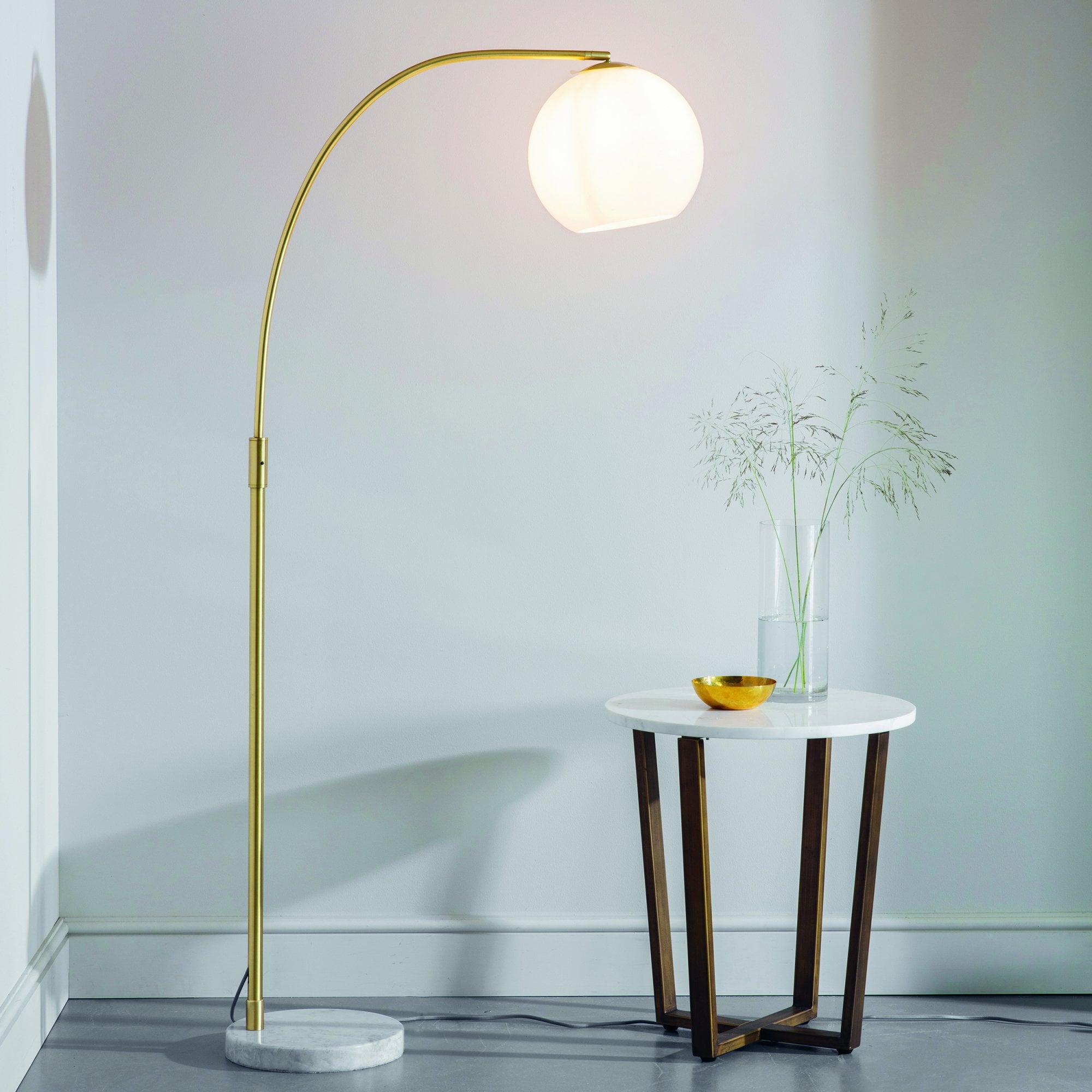 Endon Otto Floor Lamp - White/Grey & Silver Marble Base