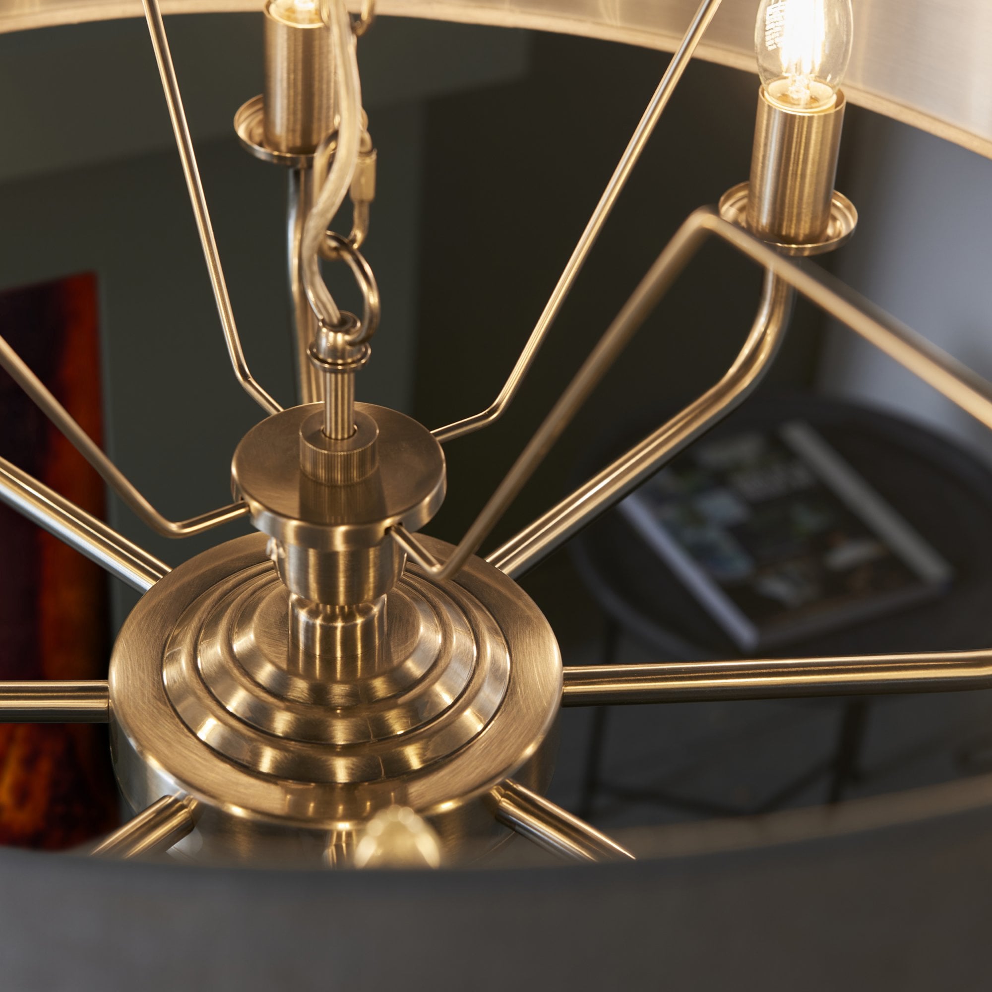 Endon Highclere 8 Light Pendant - Brushed Chrome & Natural Linen